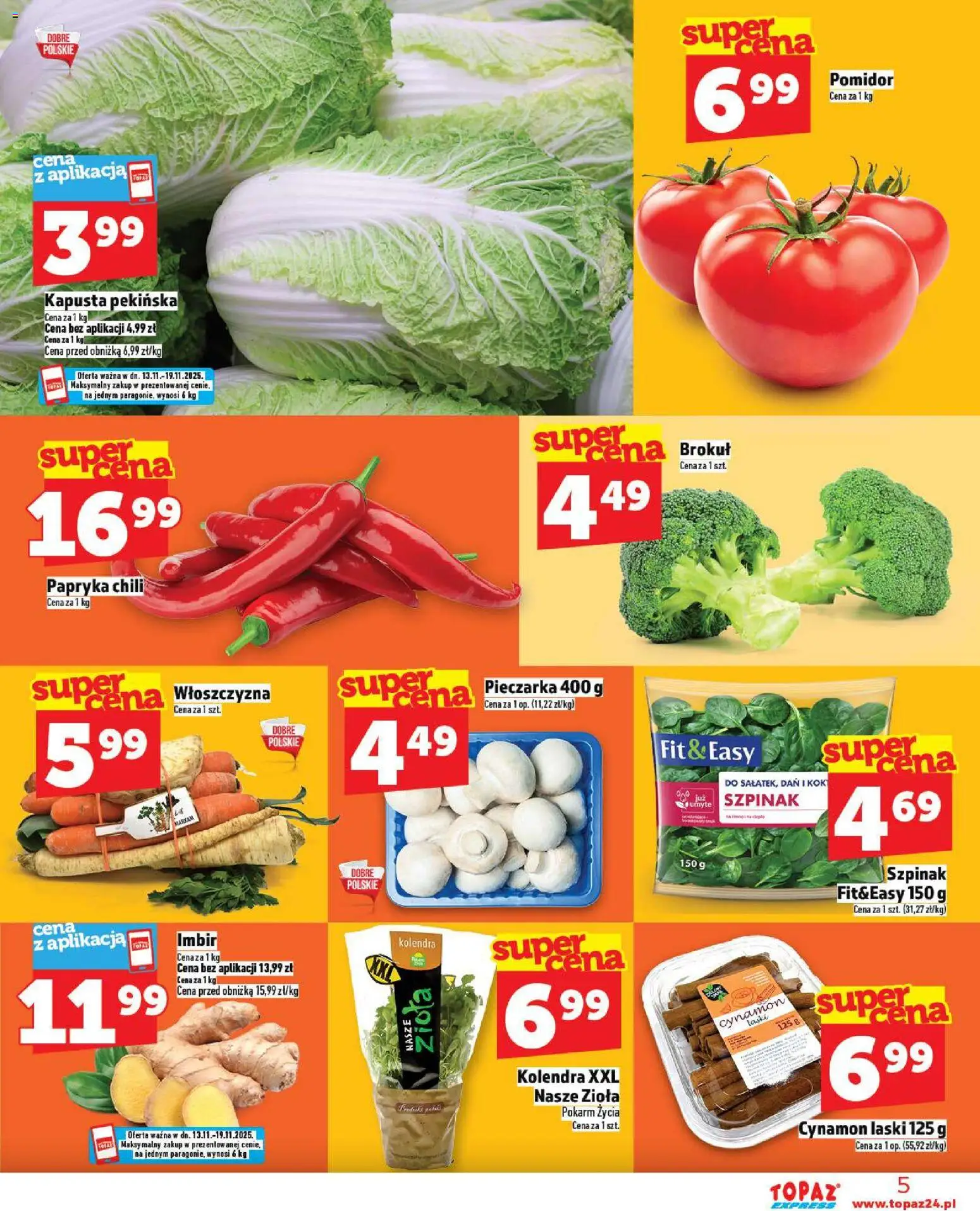 Topaz Gazetka - Express od 13.11.2025 | Strona: 5 | Produkty: Kapusta, Kapusta pekińska, Cynamon, Imbir