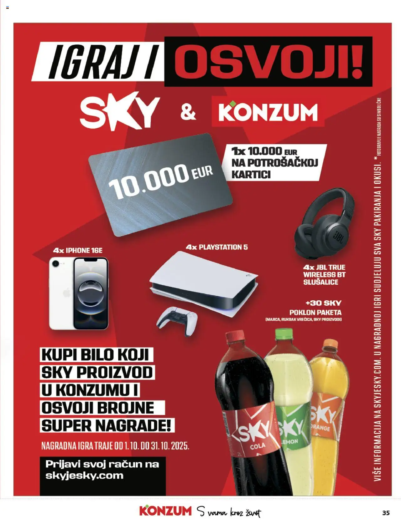 Konzum katalog | vrijedi od 01.10.2025 | Stranica: 35 | Proizvodi: Sky Cola, Ruksak, Slušalice, Playstation