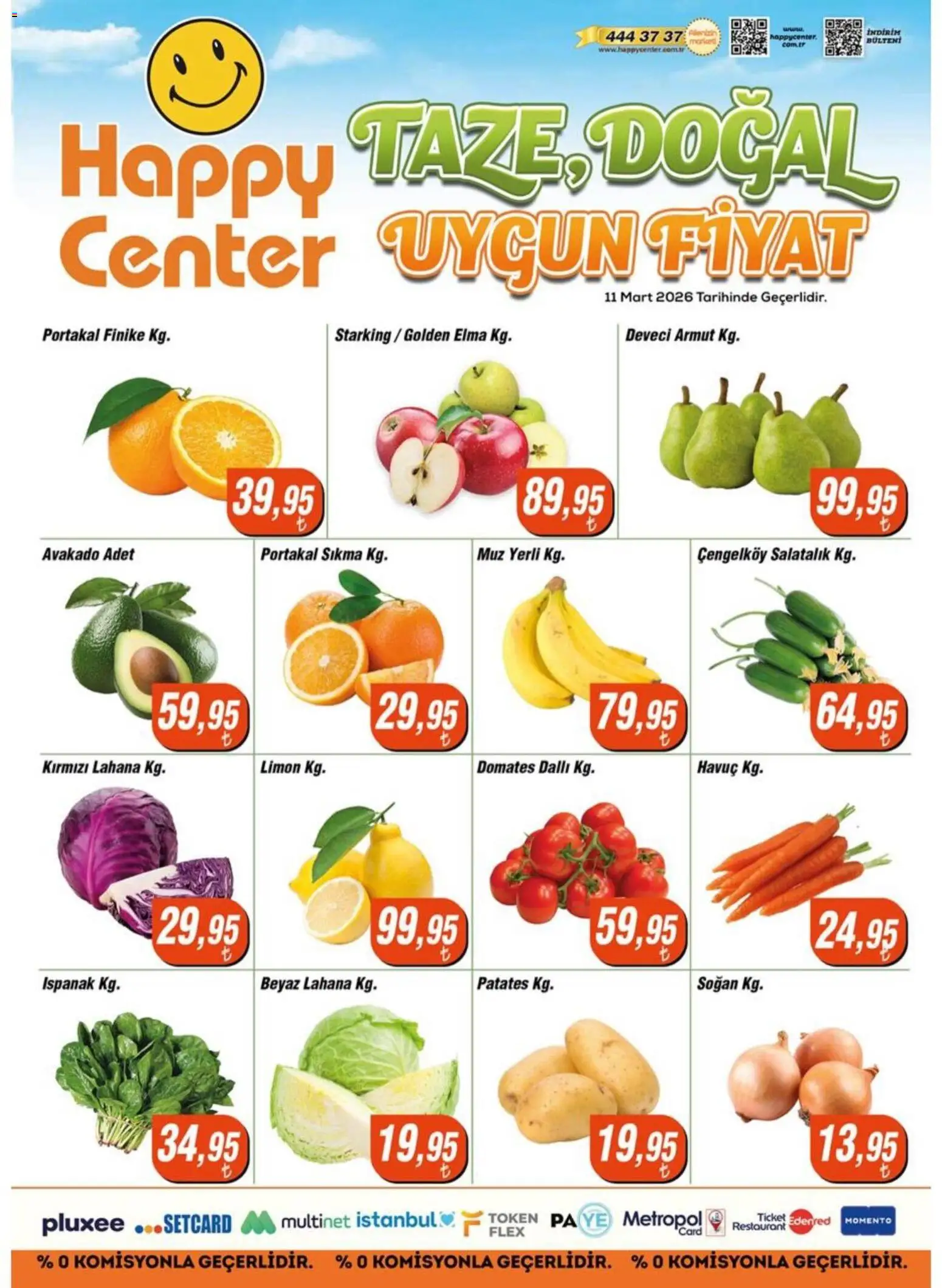 Happy Center - Manav - 11.03.2026 tarihinden itibaren geçerlidir | Sayfa: 1 | Ürünler: Ispanak, Salatalık, Limon, Lahana