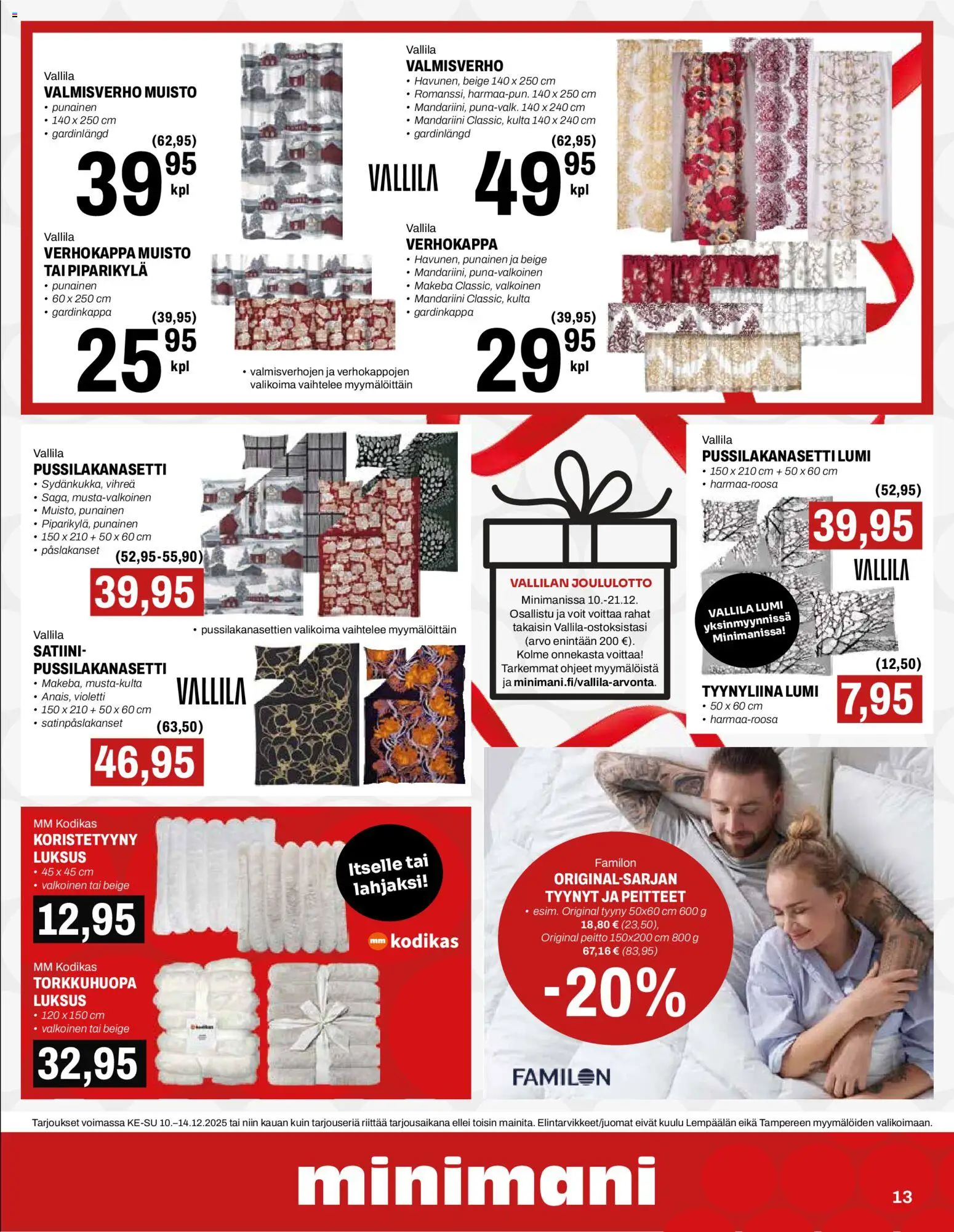 Minimani tarjoukset – voimassa 10.12.2025 alkaen | Sivu: 13 | Tuotteet: Pussilakanasetti, Tyynyt, Tyyny, Tyynyliina