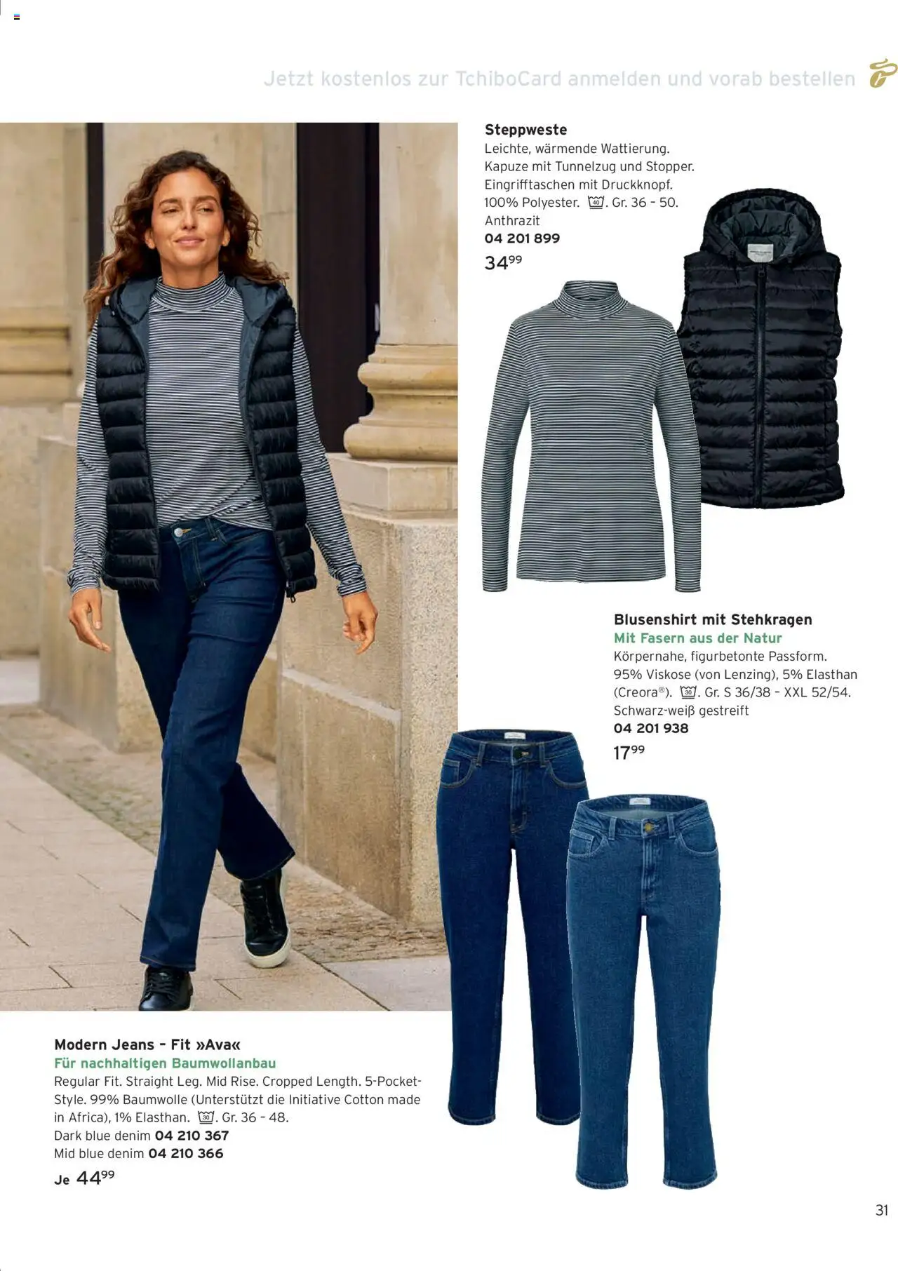 Angebote Tchibo – gültig ab 01.10.2025 | Seite: 31 | Produkte: Steppweste, Jeans