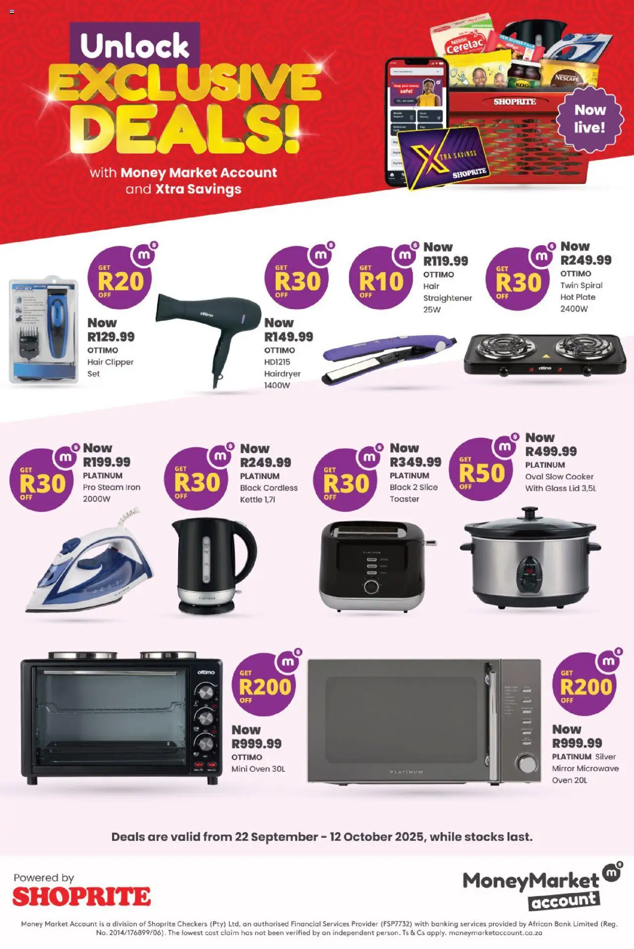 New Shoprite catalogue – valid from 22.09.2025 | Page: 1 | Products: Plate, Kettle, Toaster, Hot plate