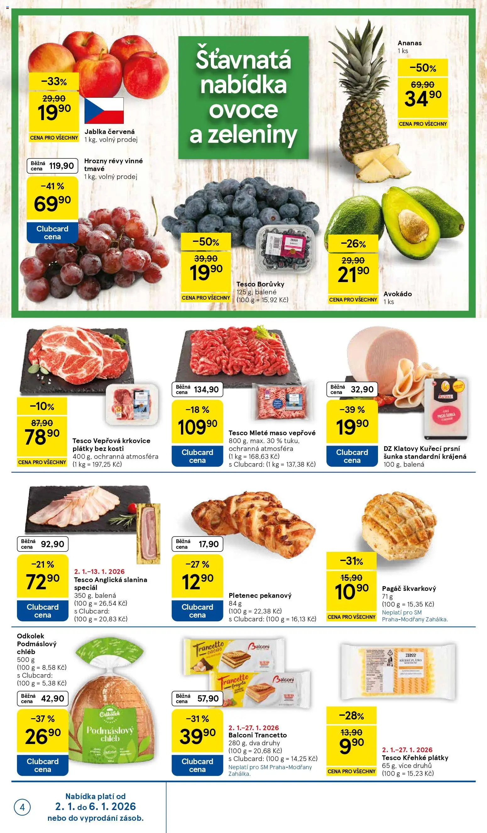 Tesco leták - Supermarket od 02.01.2026 | Strana: 4 | Produkty: Jablka, Anglická slanina, Maso, Slanina