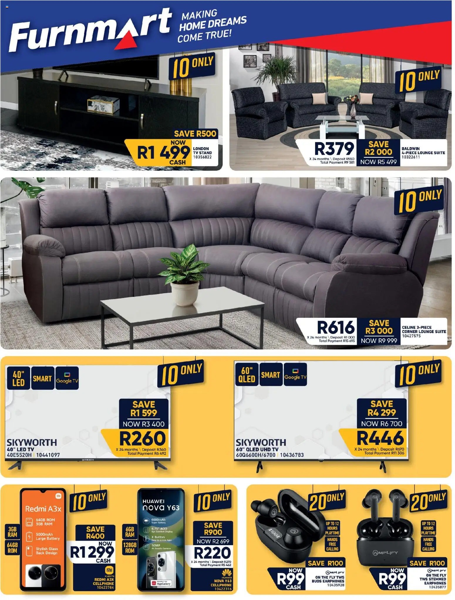 New Furnmart catalogue – valid from 24.04.2026 | Page: 3 | Products: Earphones, TV, Battery, Lounge suite