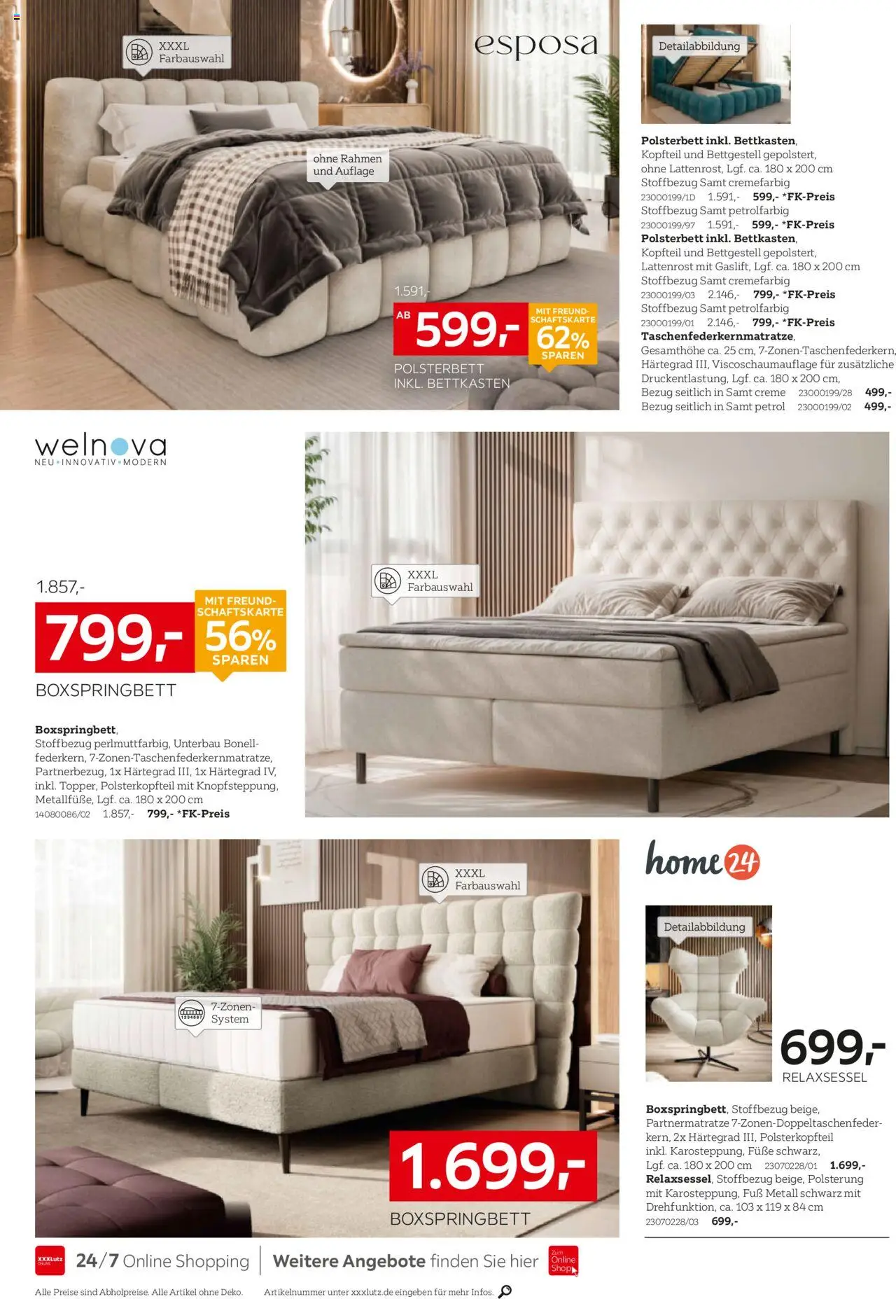 XXXL Lutz Schlafen Spezial – gültig ab 12.10.2025 | Seite: 6 | Produkte: Relaxsessel, Boxspringbett, Polsterbett, Creme