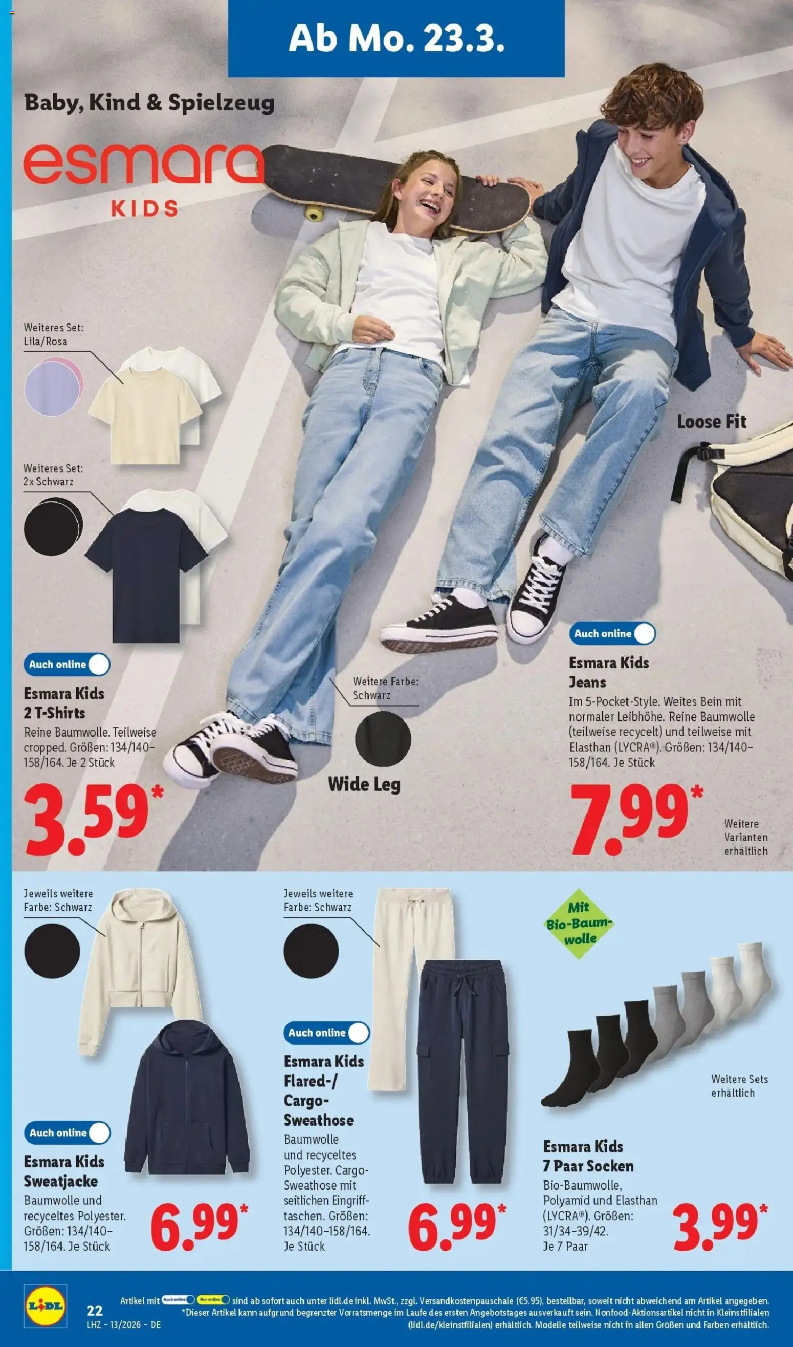 Lidl Prospekt Ebersbach – gültig ab 23.03.2026 | Seite: 40 | Produkte: Sweathose, Sweatjacke, Socken, Jeans