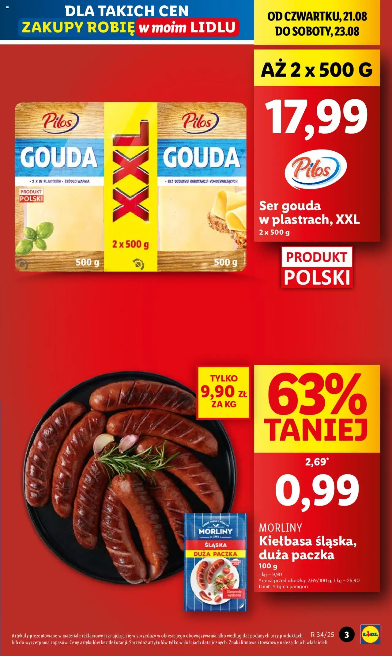 Lidl Gazetka od 21.08.2025 | Strona: 3 | Produkty: Kiełbasa, Ser, Ser gouda