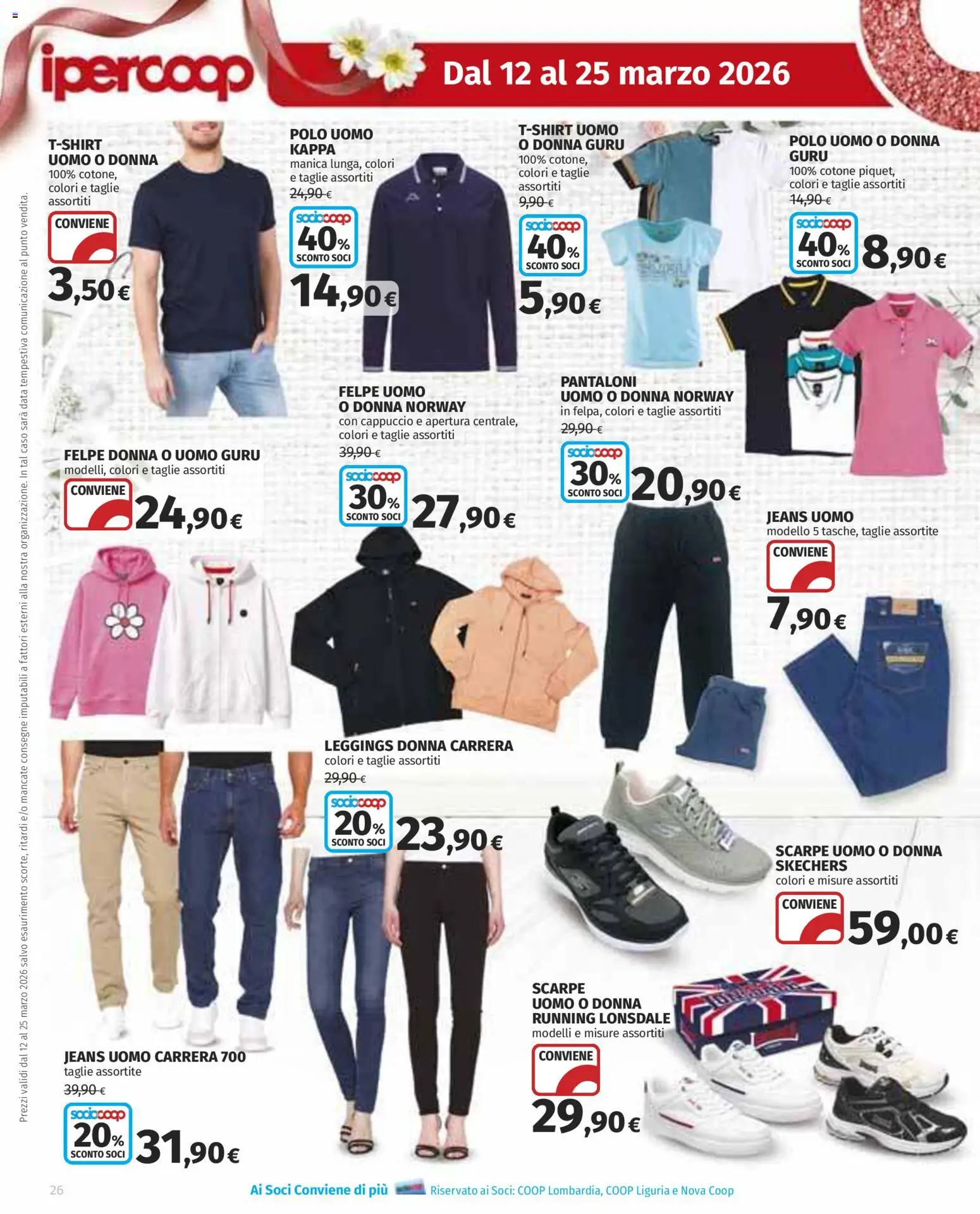Volantino Ipercoop del 12.03.2026 | Pagina: 26 | Prodotti: Pantaloni, Leggings, Polo, Cappuccio