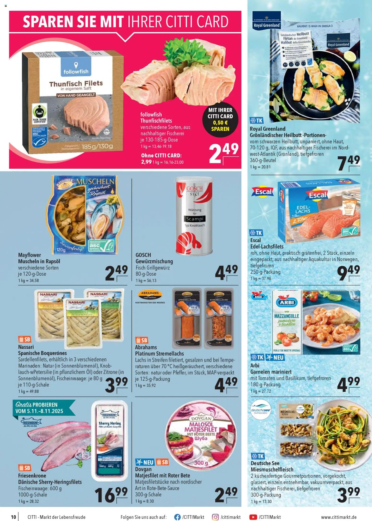 CITTI Markt Prospekt 	 – gültig ab 05.11.2025 | Seite: 10 | Produkte: Tomaten, Garnelen, Fisch, Lachs