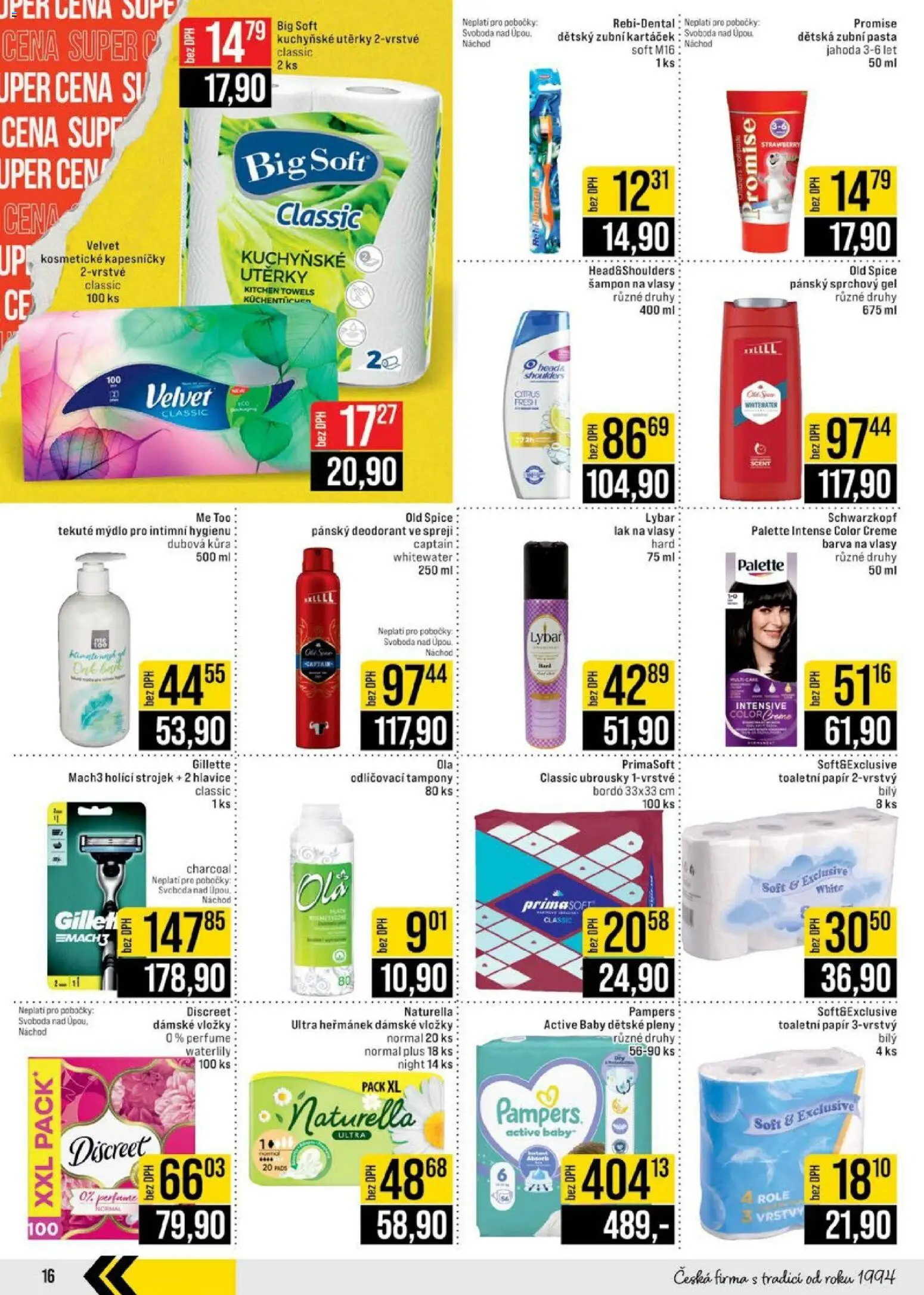 Jip leták - Cash & Carry od 29.04.2026 | Strana: 16 | Produkty: Toaletní papír, Pampers, Old Spice, Šampon