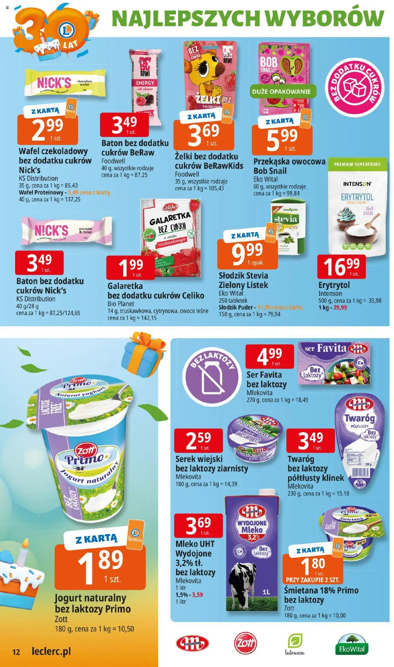 E.Leclerc Gazetka - Warszawa Bielany od 16.09.2025 | Strona: 12 | Produkty: Erytrytol, Bób, Jogurt, Twaróg