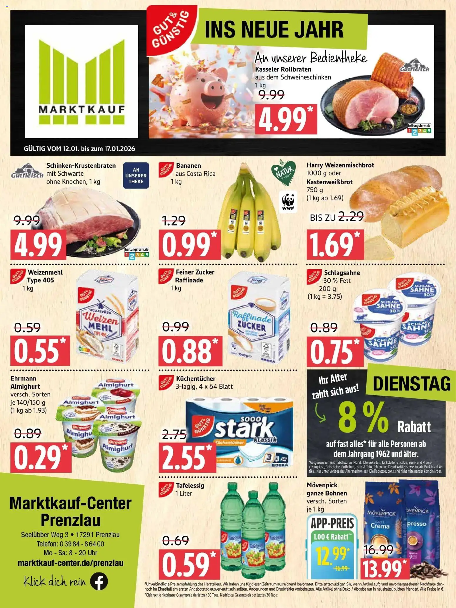 Edeka prospekt Prenzlau	 – gültig ab 11.01.2026 | Seite: 1 | Produkte: Schlagsahne, Bananen, Telefon, Uhr