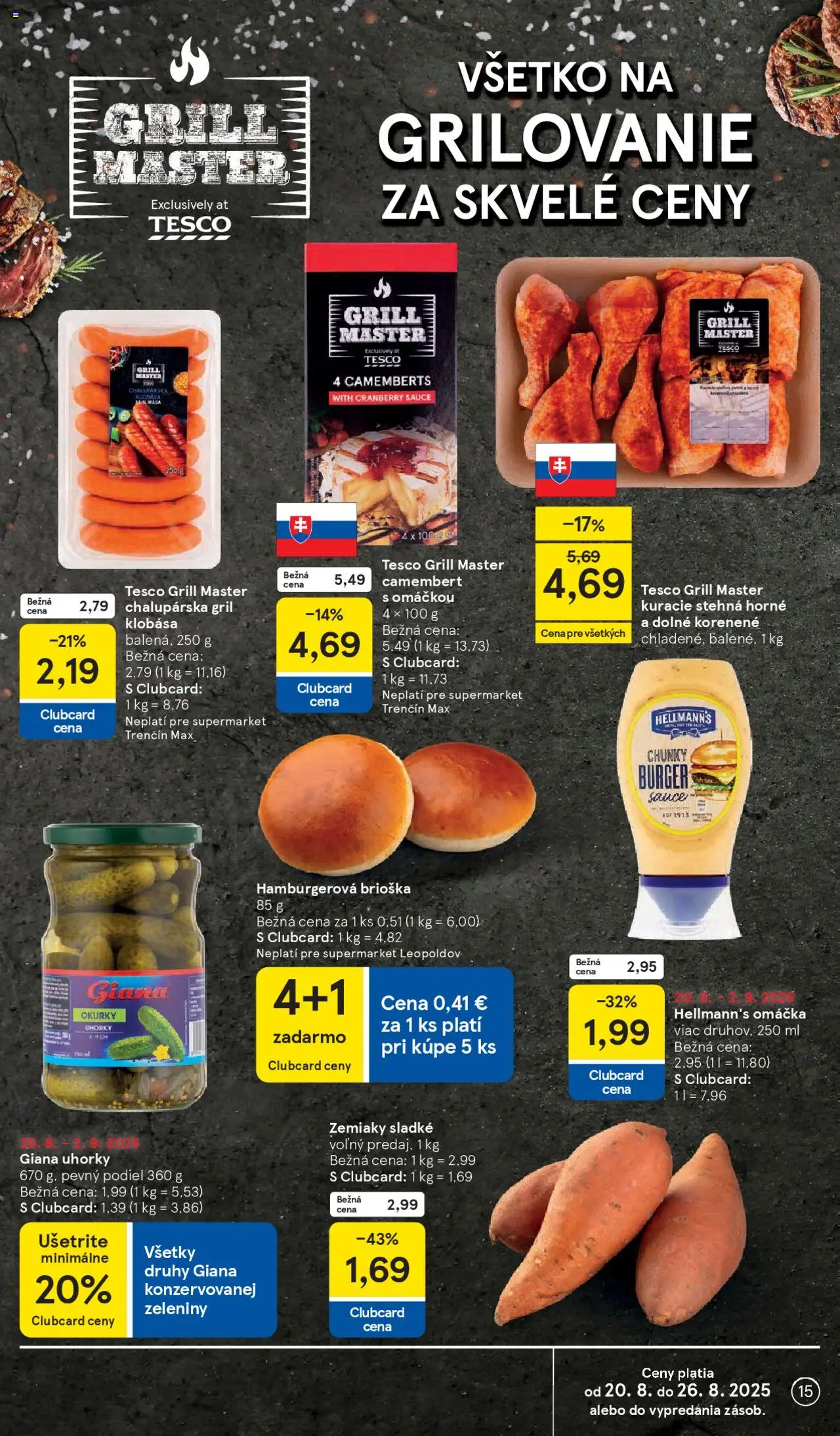 Tesco Supermarket - leták │ platný od 20.08.2025 | Strana: 15 | Produkty: Gril, Klobása, Omáčka