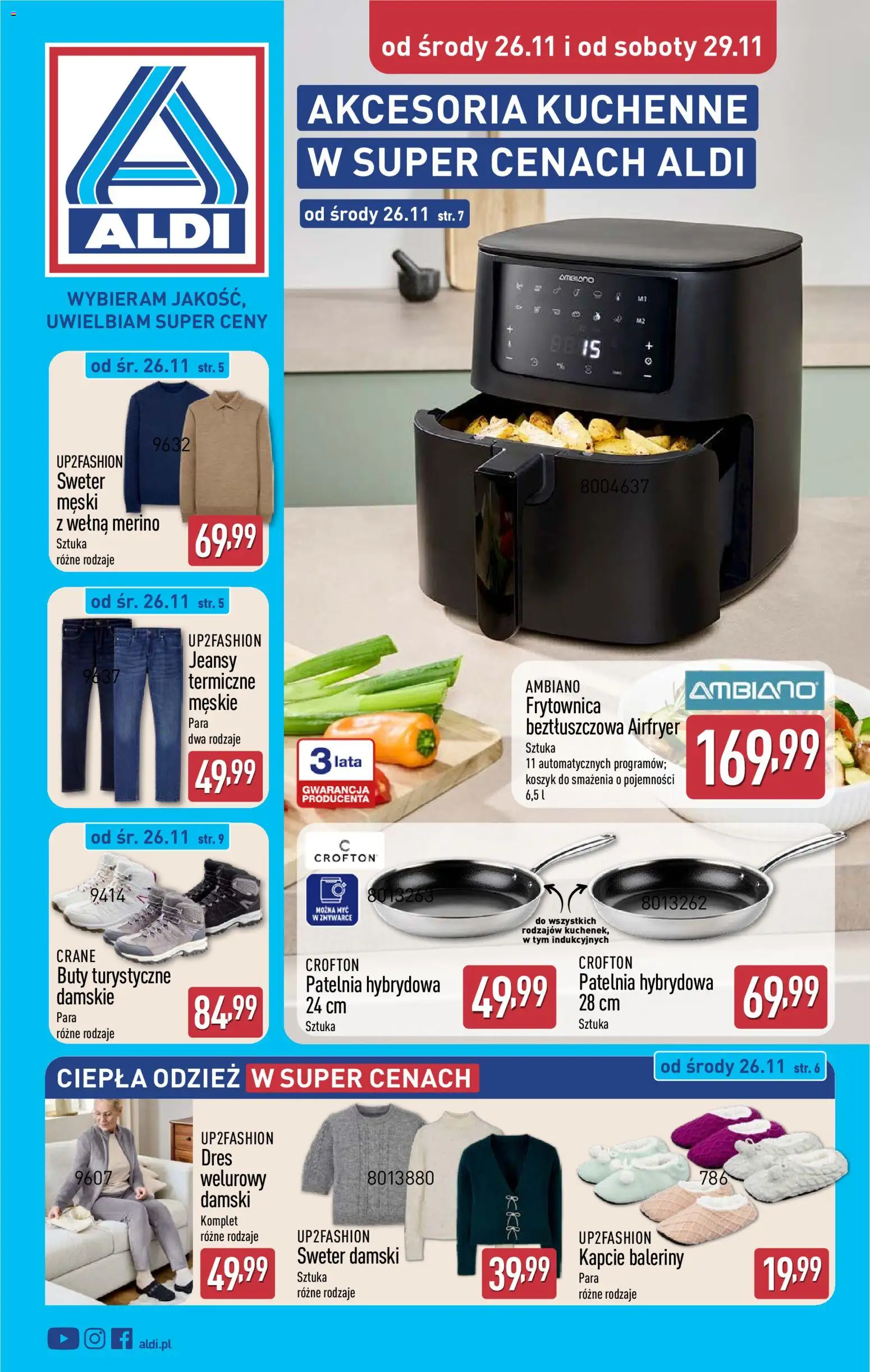 Aldi Gazetka - Hity od Środy i od Soboty od 26.11.2025 | Strona: 1 | Produkty: Baleriny, Buty, Kapcie, Patelnia