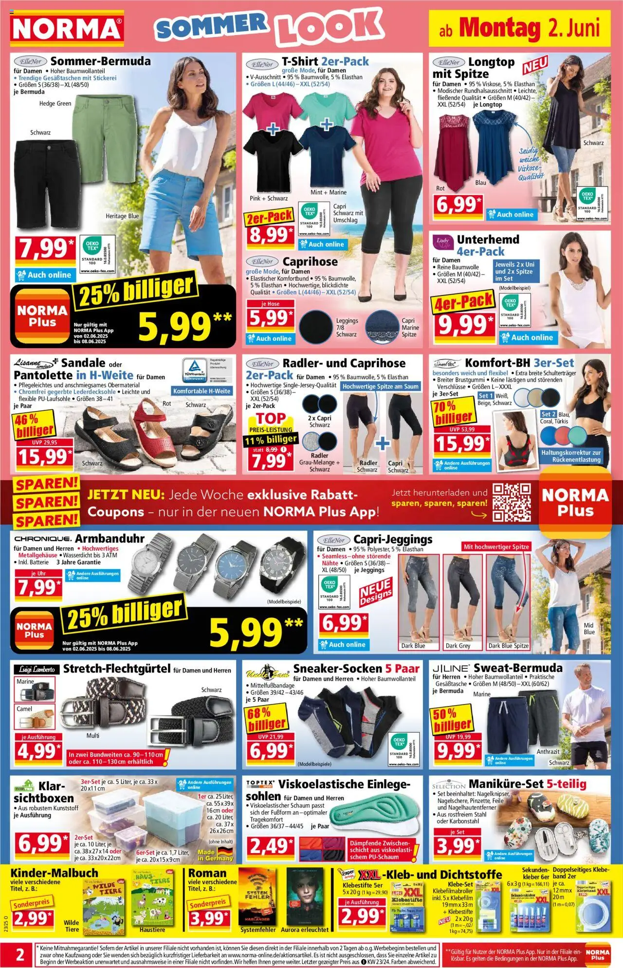 Norma Prospekt 	 - gültig ab dem 02.06.2025 | Seite: 2 | Produkte: Caprihose, T-Shirt, Batterie, Nagelhautentferner