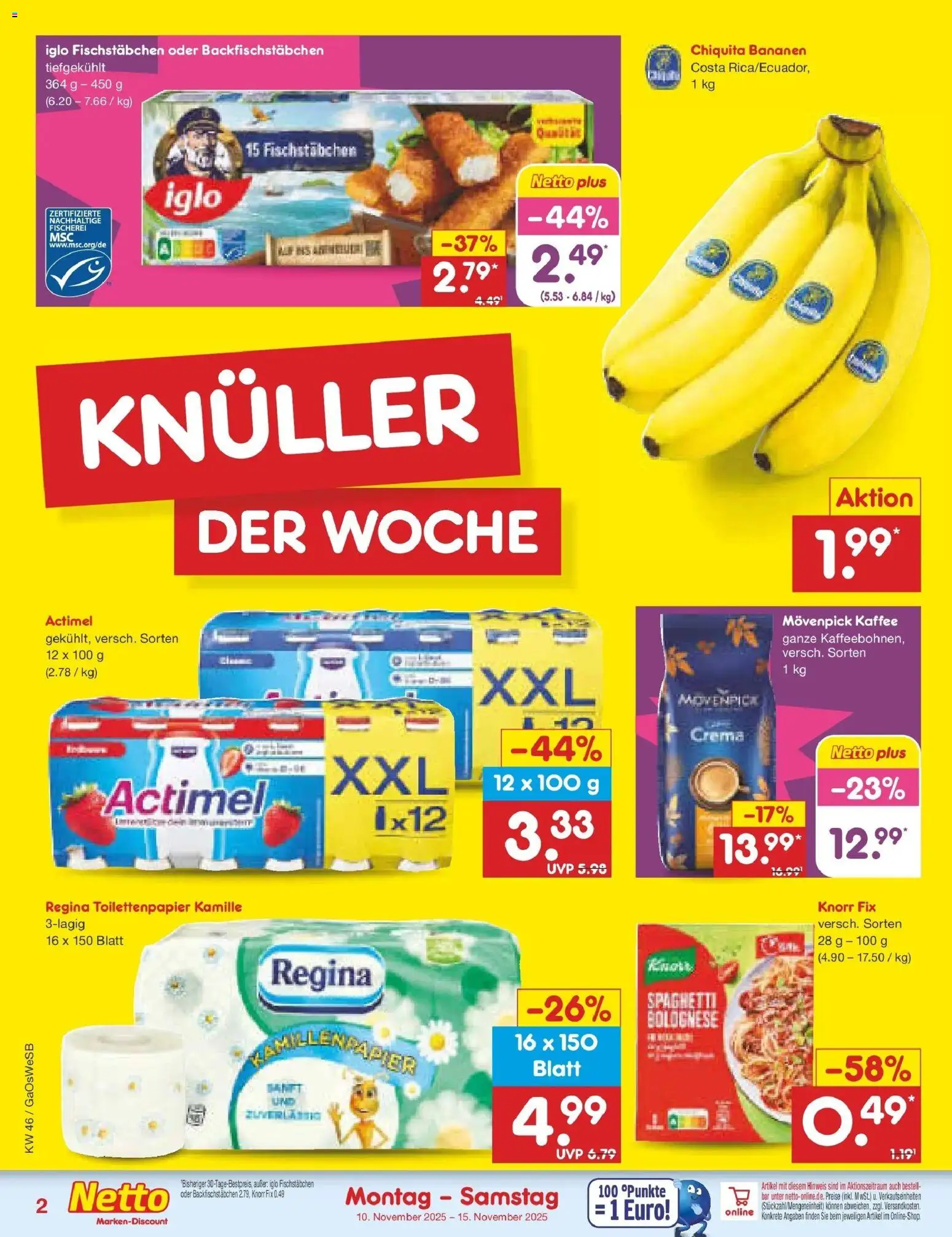 Netto Marken-Discount - Netto: Wochenangebote – gültig ab 10.11.2025 | Seite: 2 | Produkte: Knorr fix, Actimel, Fischstabchen, Movenpick kaffee