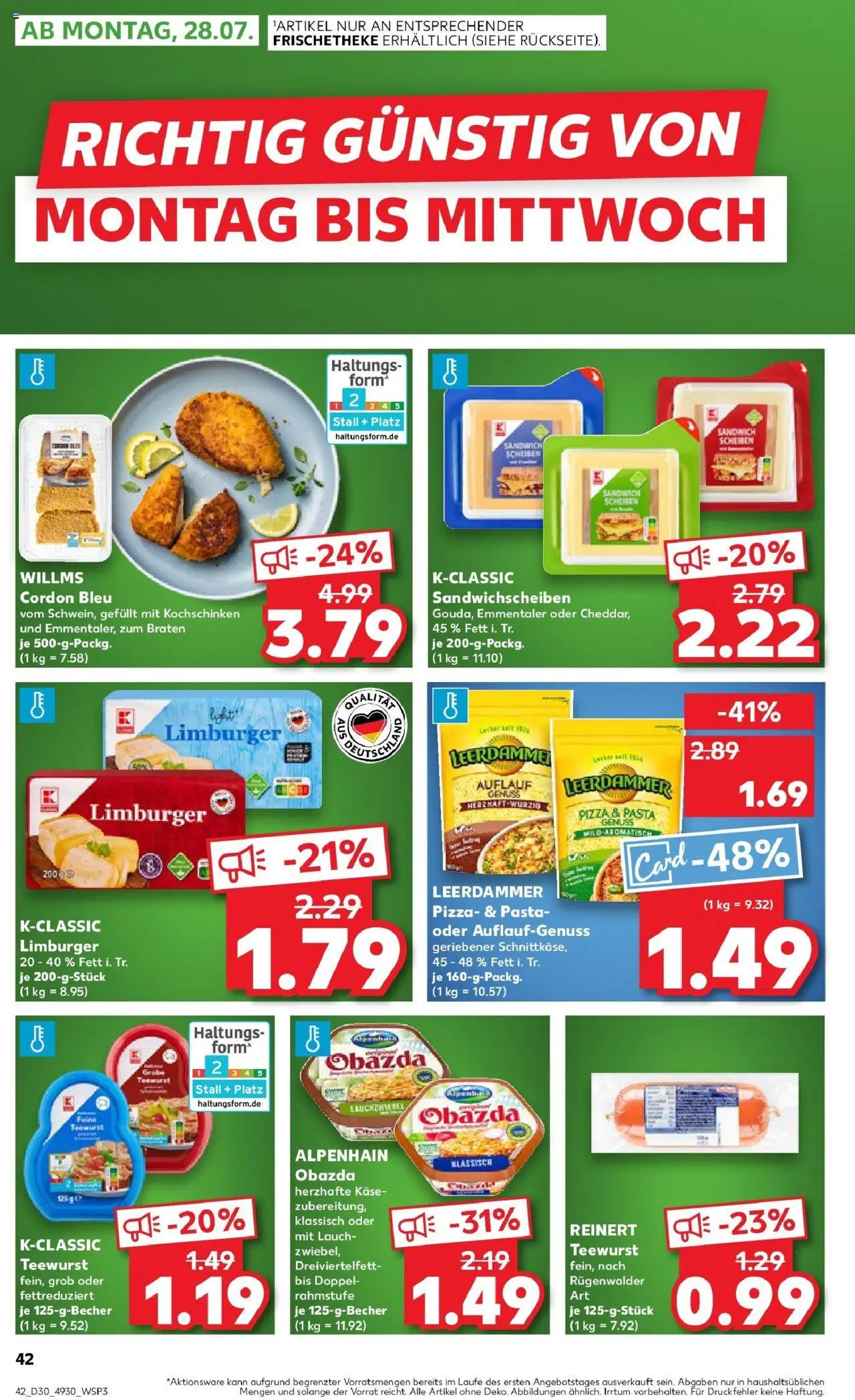 Kaufland prospekt Bottrop	 - gültig ab dem 23.07.2025 | Seite: 42 | Produkte: Käse, Leerdammer, Pasta, Pizza