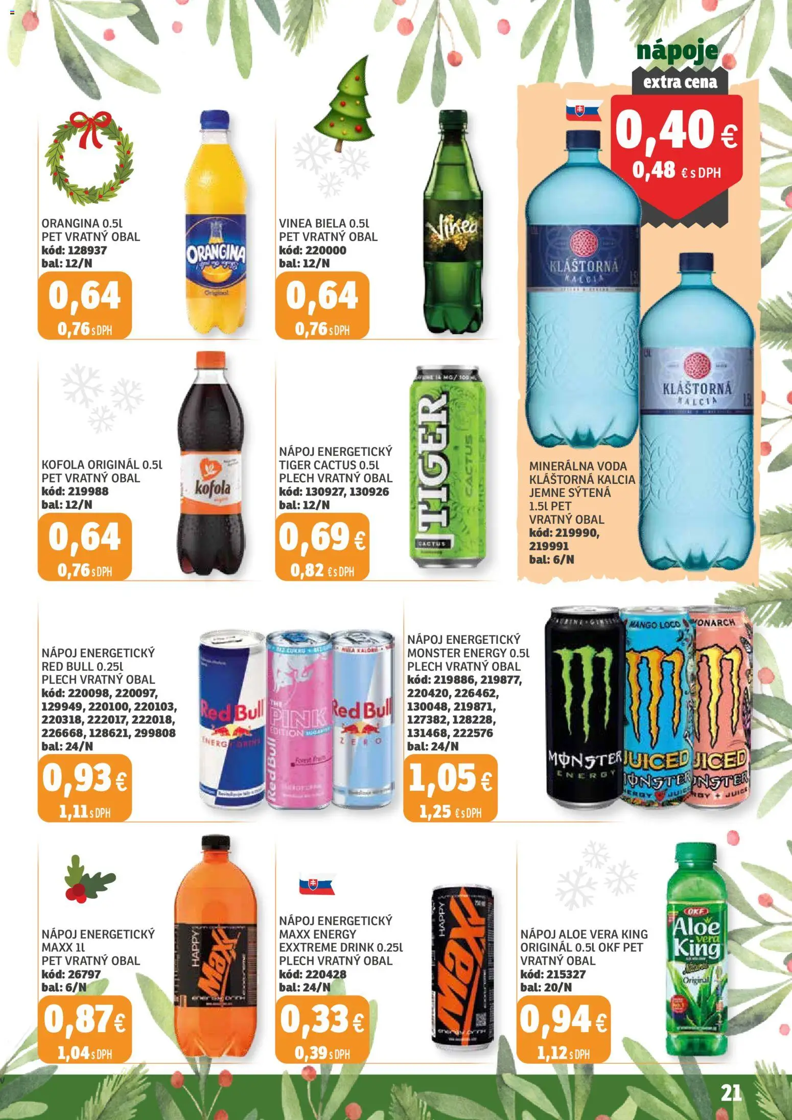 Nové Labaš akcie – leták je platný od 12.12.2025 | Strana: 21 | Produkty: Red Bull, Kofola, Minerálna voda, Vinea