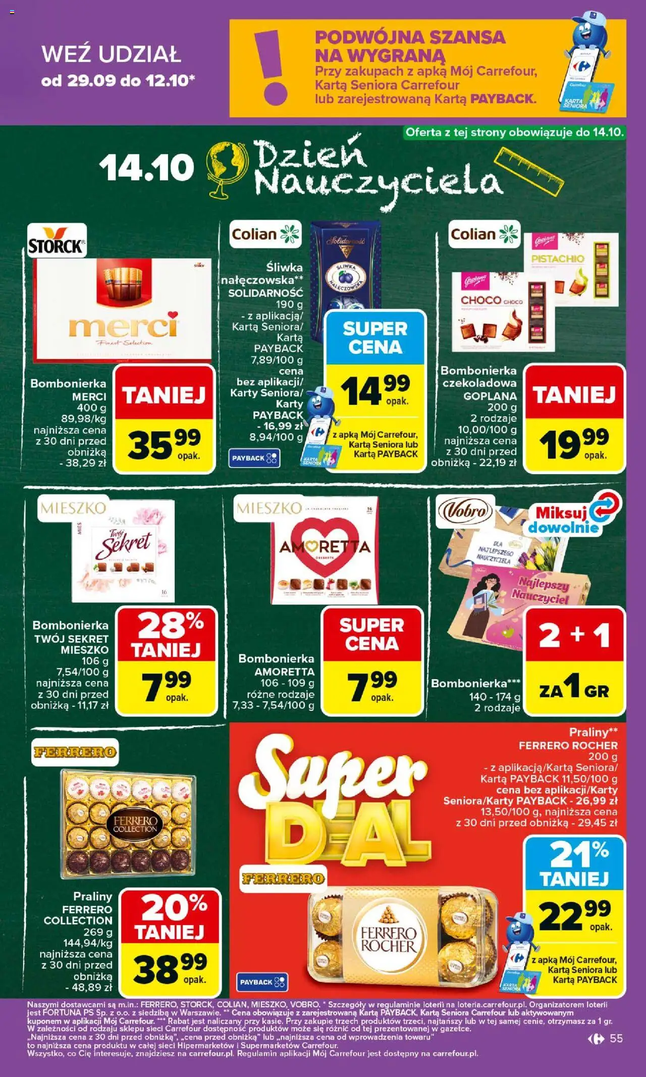 Carrefour Gazetka od 06.10.2025 | Strona: 55 | Produkty: Praliny, Bombonierka, Merci, Ferrero rocher