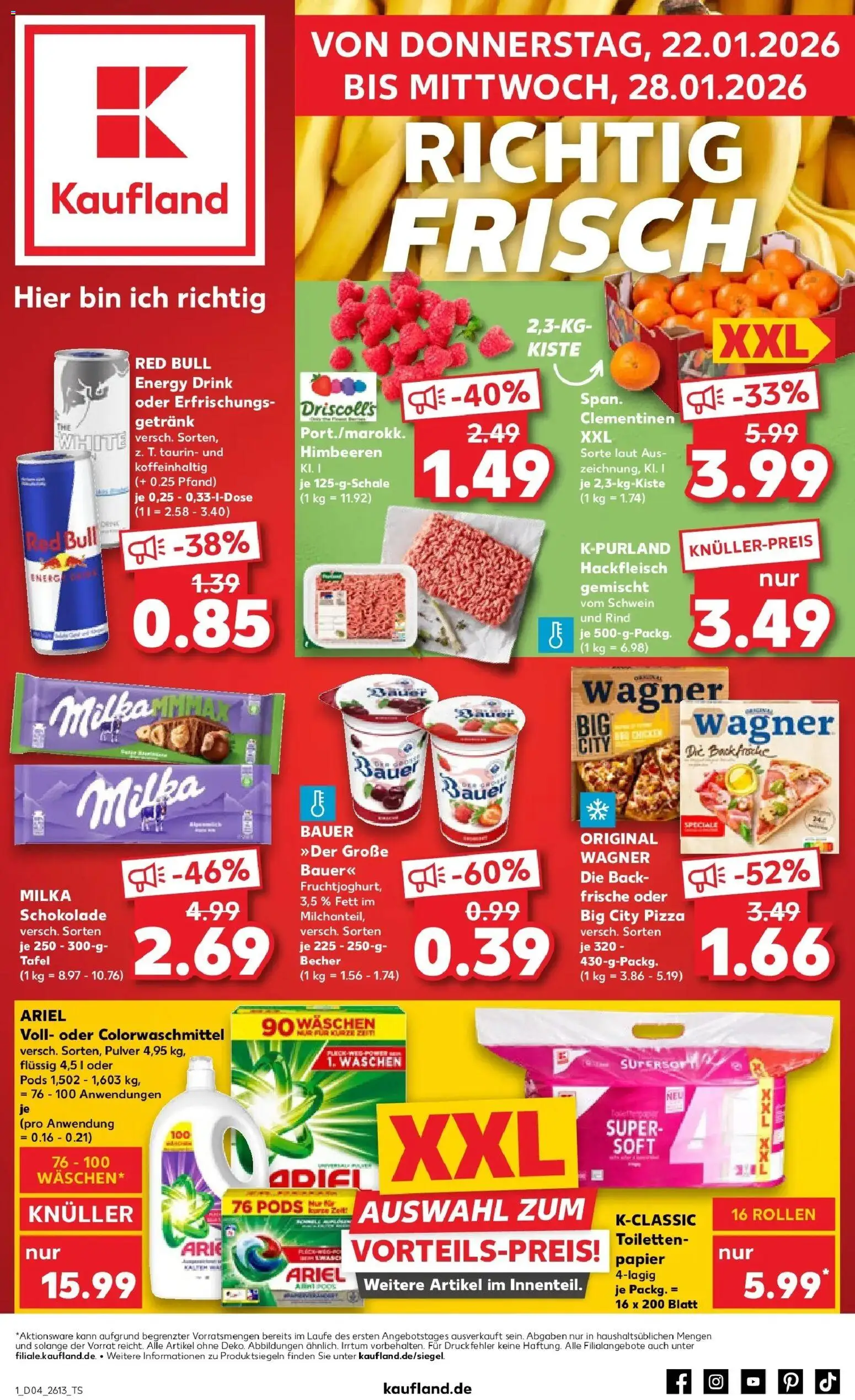 Kaufland prospekt Lüneburg	 – gültig ab 22.01.2026 | Seite: 3 | Produkte: Himbeeren, Red bull, Hackfleisch, Toilettenpapier