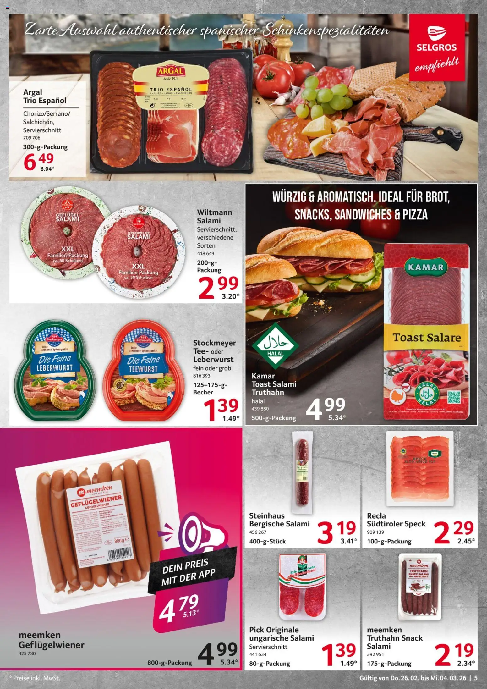 Selgros Prospekt 	 – gültig ab 26.02.2026 | Seite: 5 | Produkte: Toast, Salami, Tee, Rindfleisch