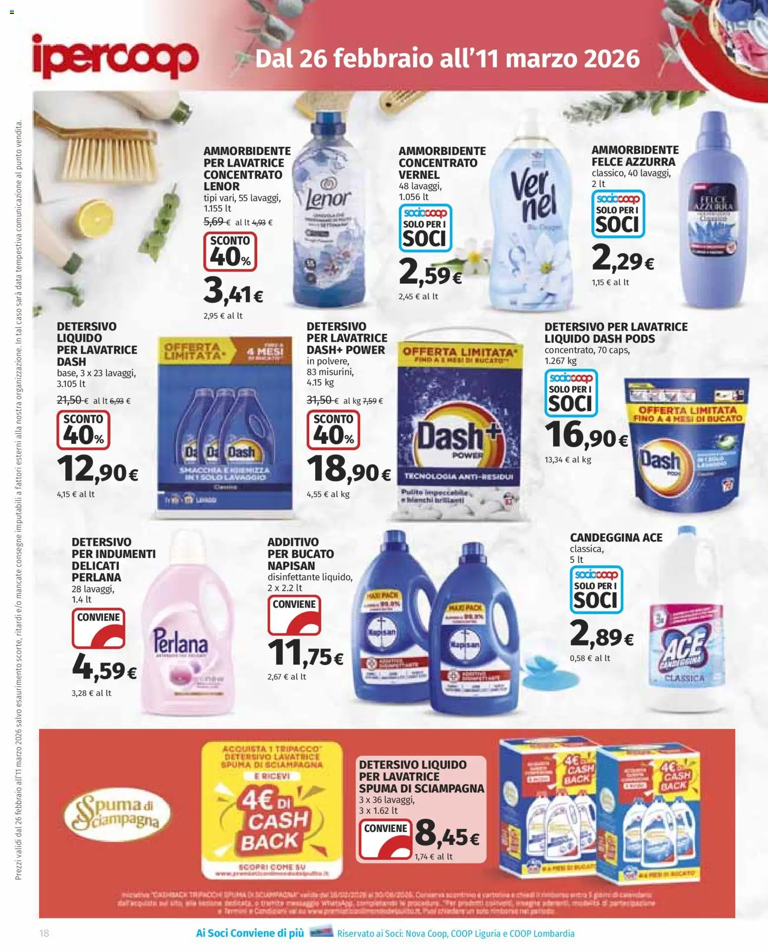 Volantino Ipercoop del 26.02.2026 | Pagina: 18 | Prodotti: Ammorbidente, Candeggina, Lavatrice, Data