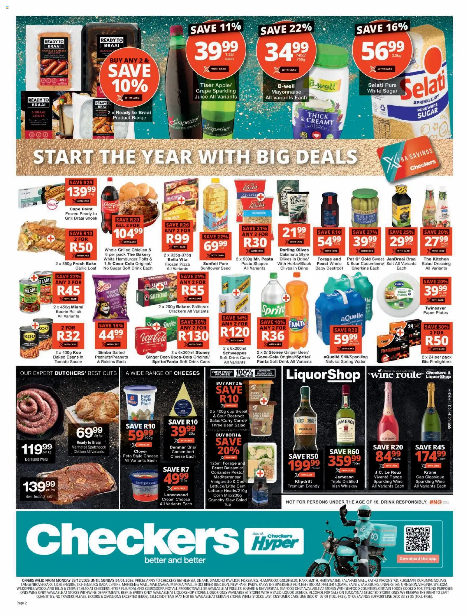 New Checkers catalogue – valid from 29.12.2025 | Page: 2 | Products: Grill, Bakery, Steak, Sprite
