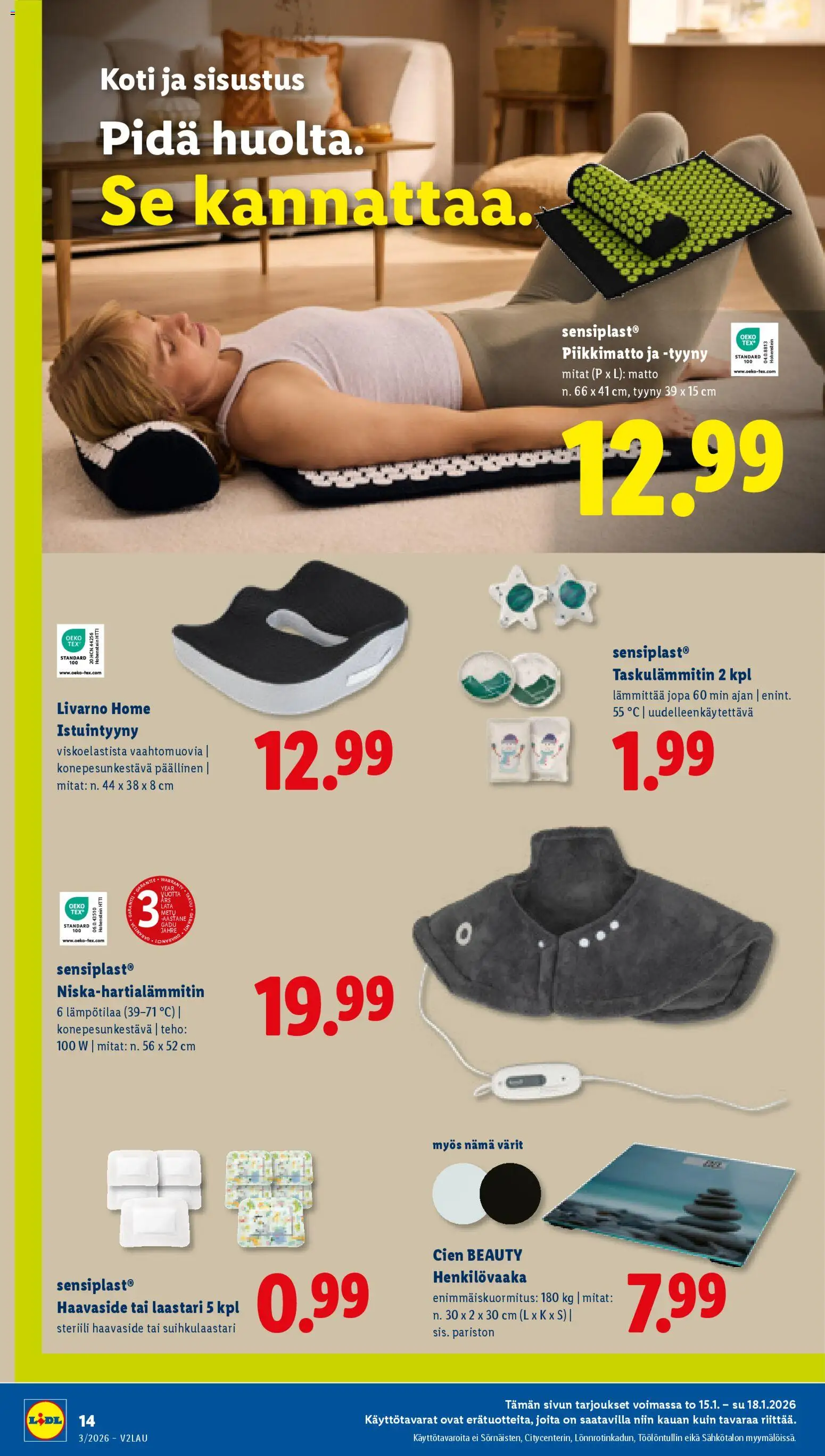 Lidl tarjoukset - Rovaniemi – voimassa 15.01.2026 alkaen | Sivu: 18 | Tuotteet: Istuintyyny, Tyyny, Matto, Laastari