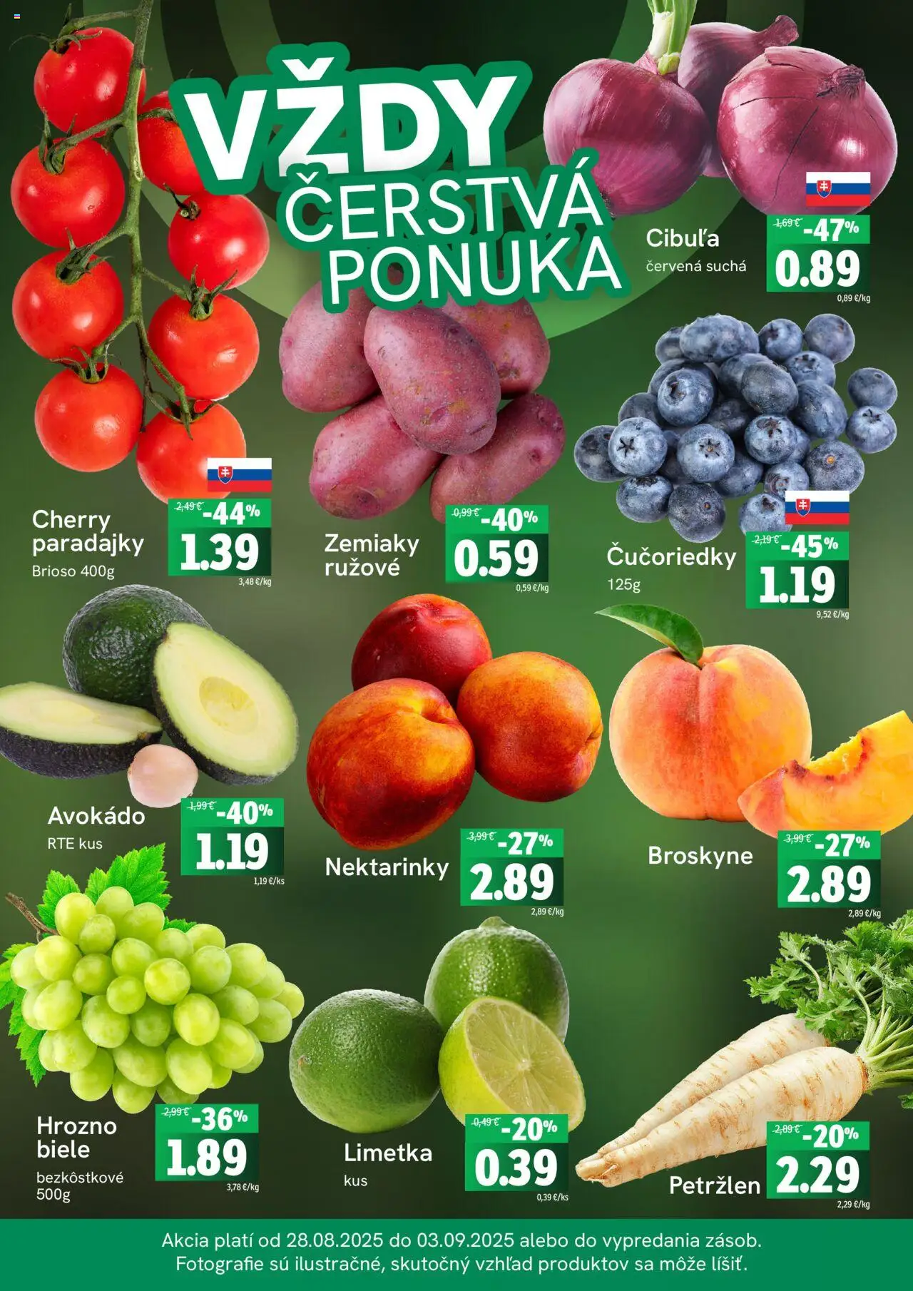 Fresh Leták │ platný od 28.08.2025 | Strana: 3 | Produkty: Limetka, Zemiaky, Cibuľa, Petržlen
