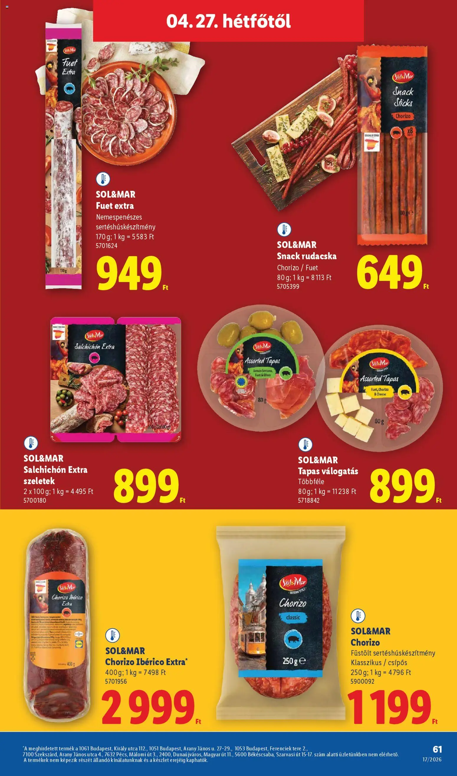 Lidl akciós ujság - amely érvényes a következő dátumtól: 23.04.2026 | Oldal: 61 | Termékek: Sál, Chorizo