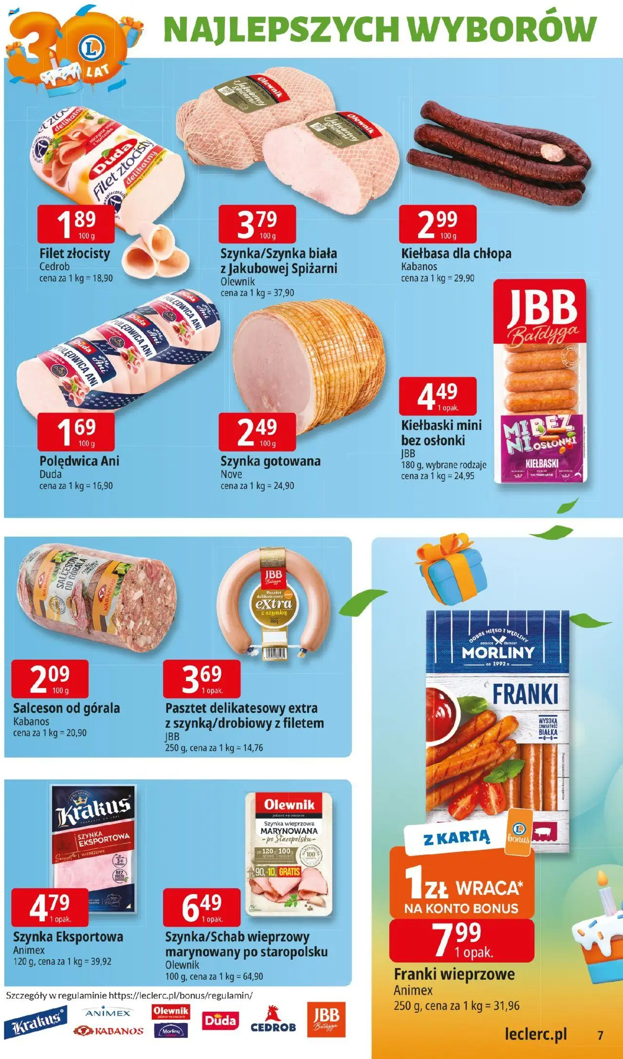 E.Leclerc Gazetka - Elbląg od 30.09.2025 | Strona: 7 | Produkty: Karta, Szynka wieprzowa, Szynka, Biała kiełbasa