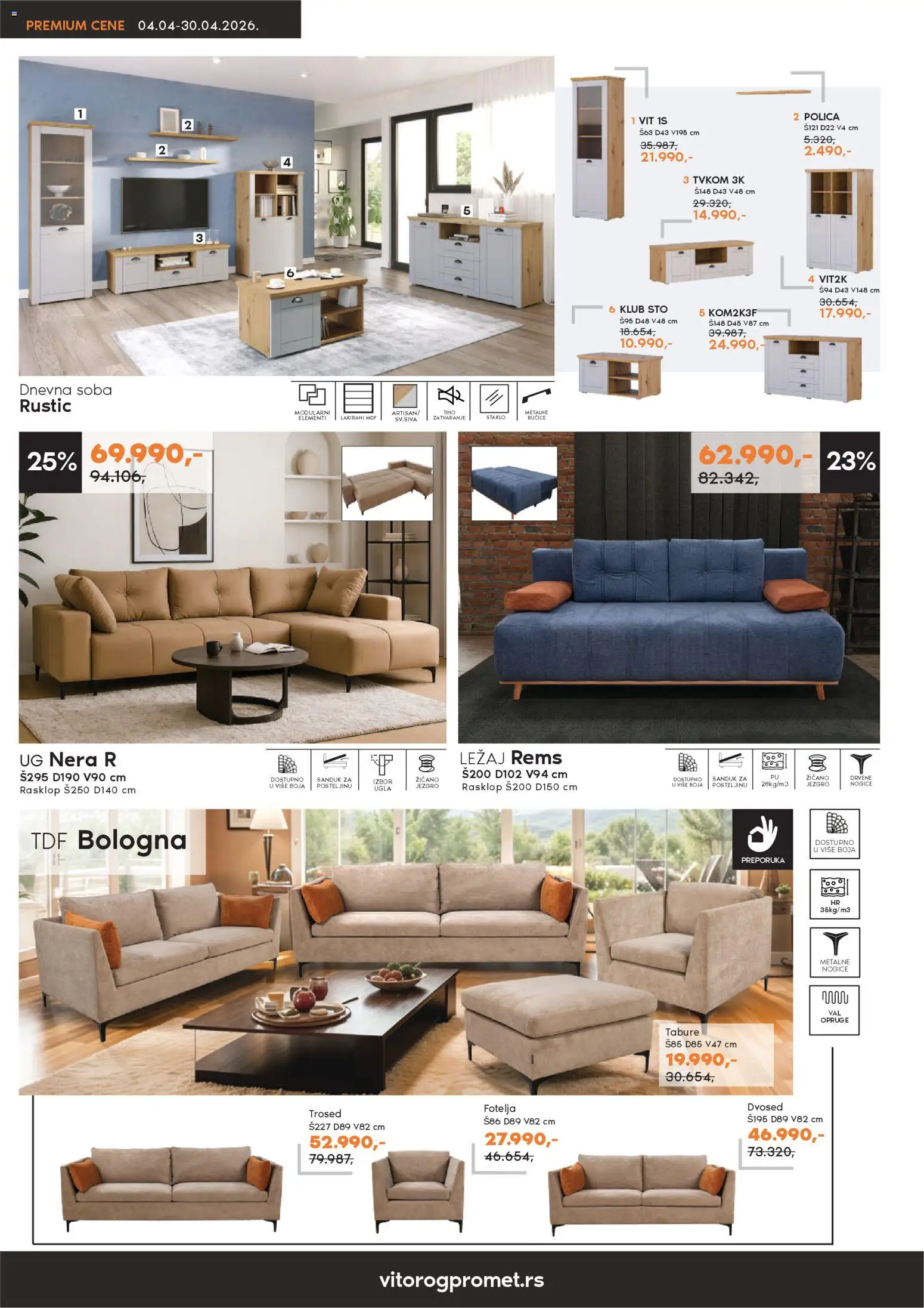Vitorog katalog - važi od 04.04.2026 | Strana: 4 | Proizvode: Fotelja, Tabure, Trosed, Dvosed