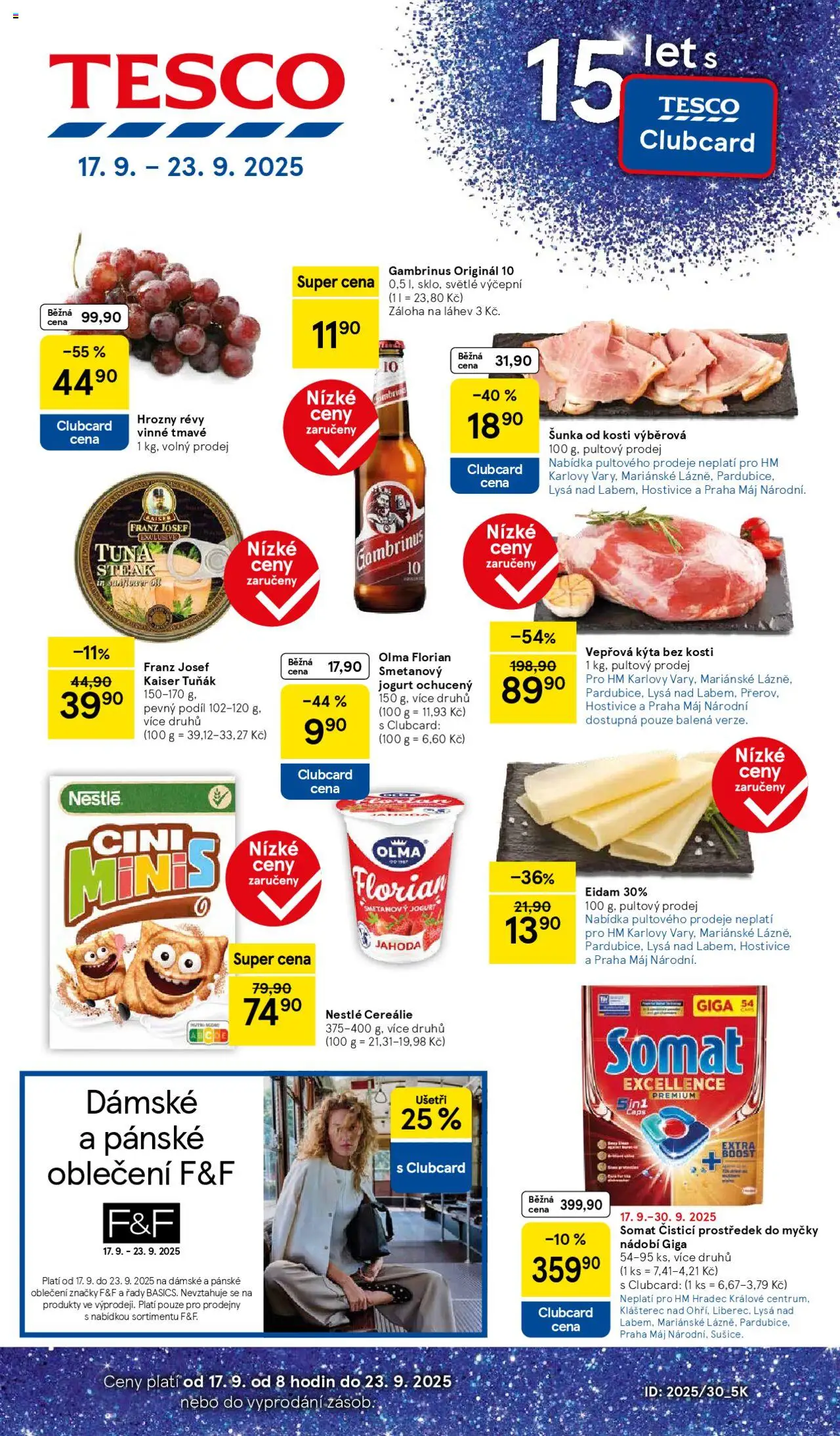 Tesco leták - Hypermarket od 17.09.2025 | Strana: 1 | Produkty: Smetanový jogurt, Šunka, F&F, Vepřová Kýta