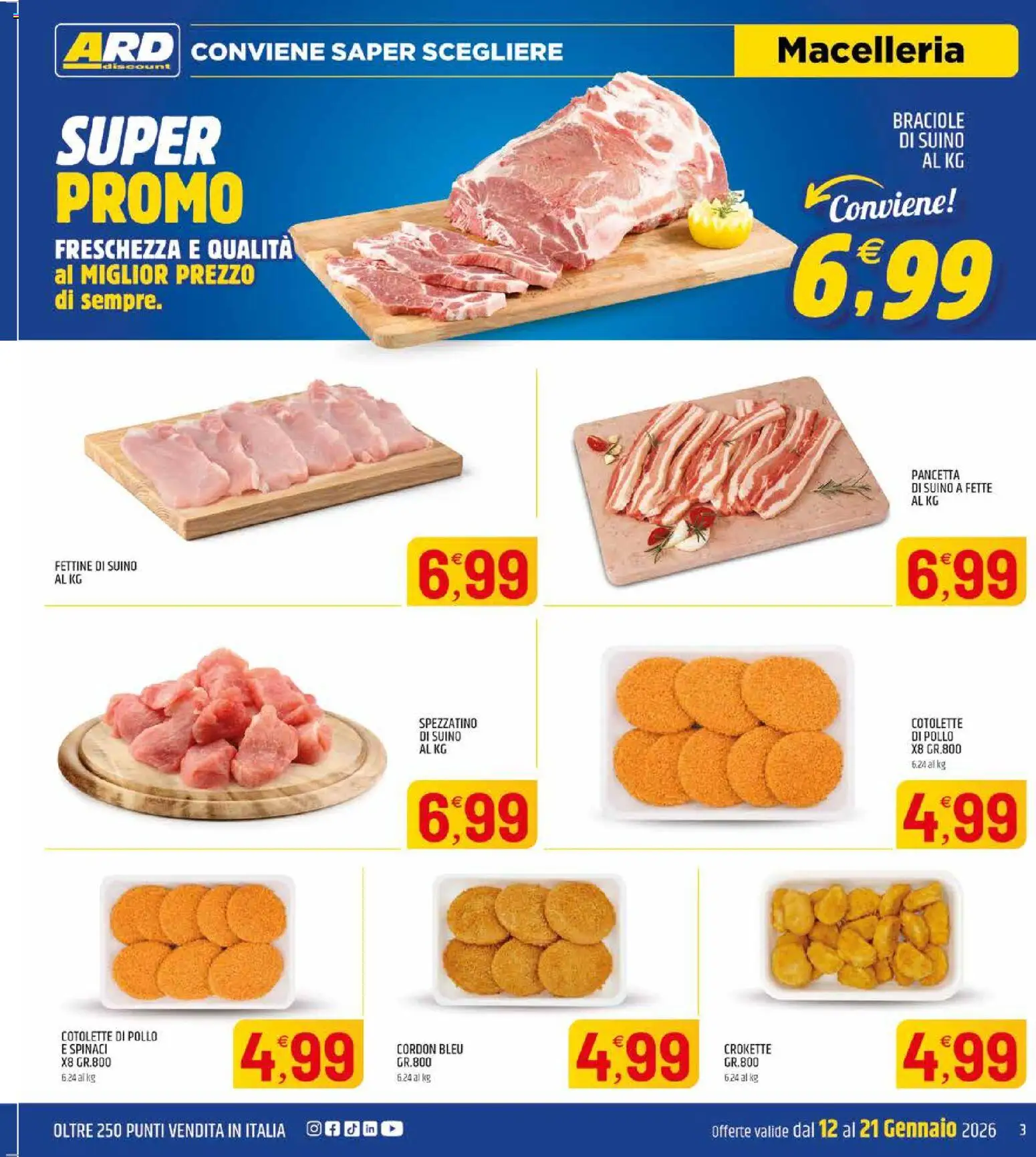Volantino ARD Discount del 12.01.2026 | Pagina: 3 | Prodotti: Pollo, Pancetta, Suino, Spinaci