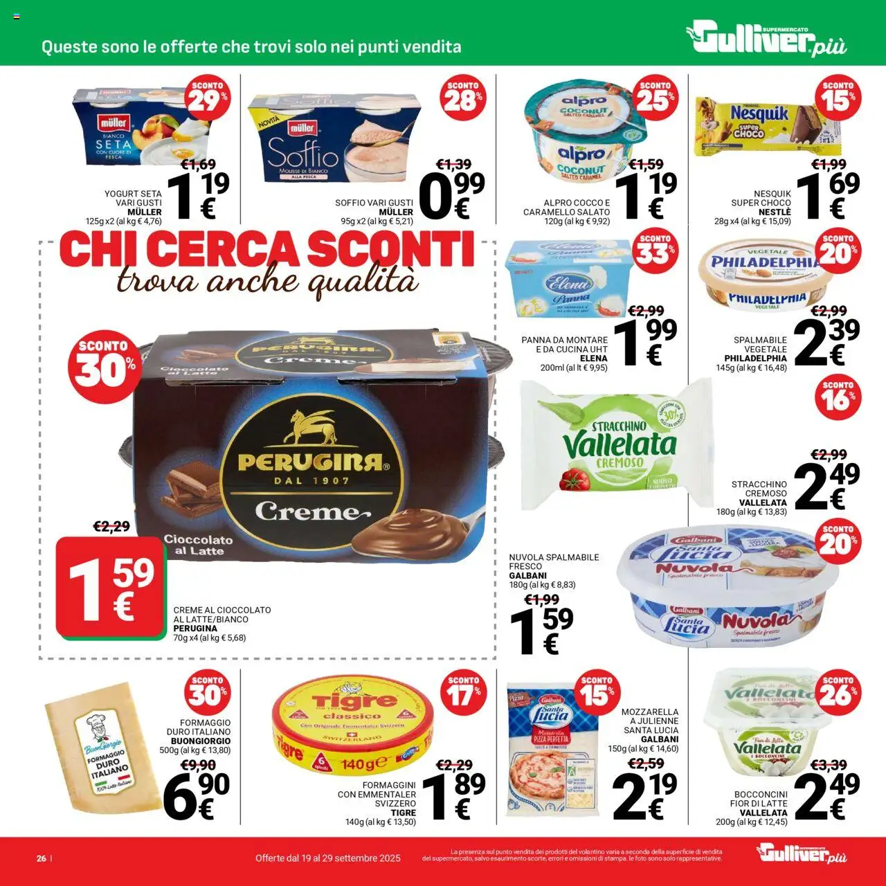 Volantino Gulliver del 19.09.2025 | Pagina: 26 | Prodotti: Yogurt, Pizza, Panna, Stracchino