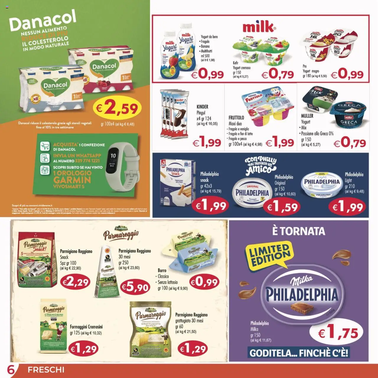 Volantino MerSi Supermercati del 08.10.2025 | Pagina: 6 | Prodotti: Latte, Burro, Pesca, Parmigiano reggiano