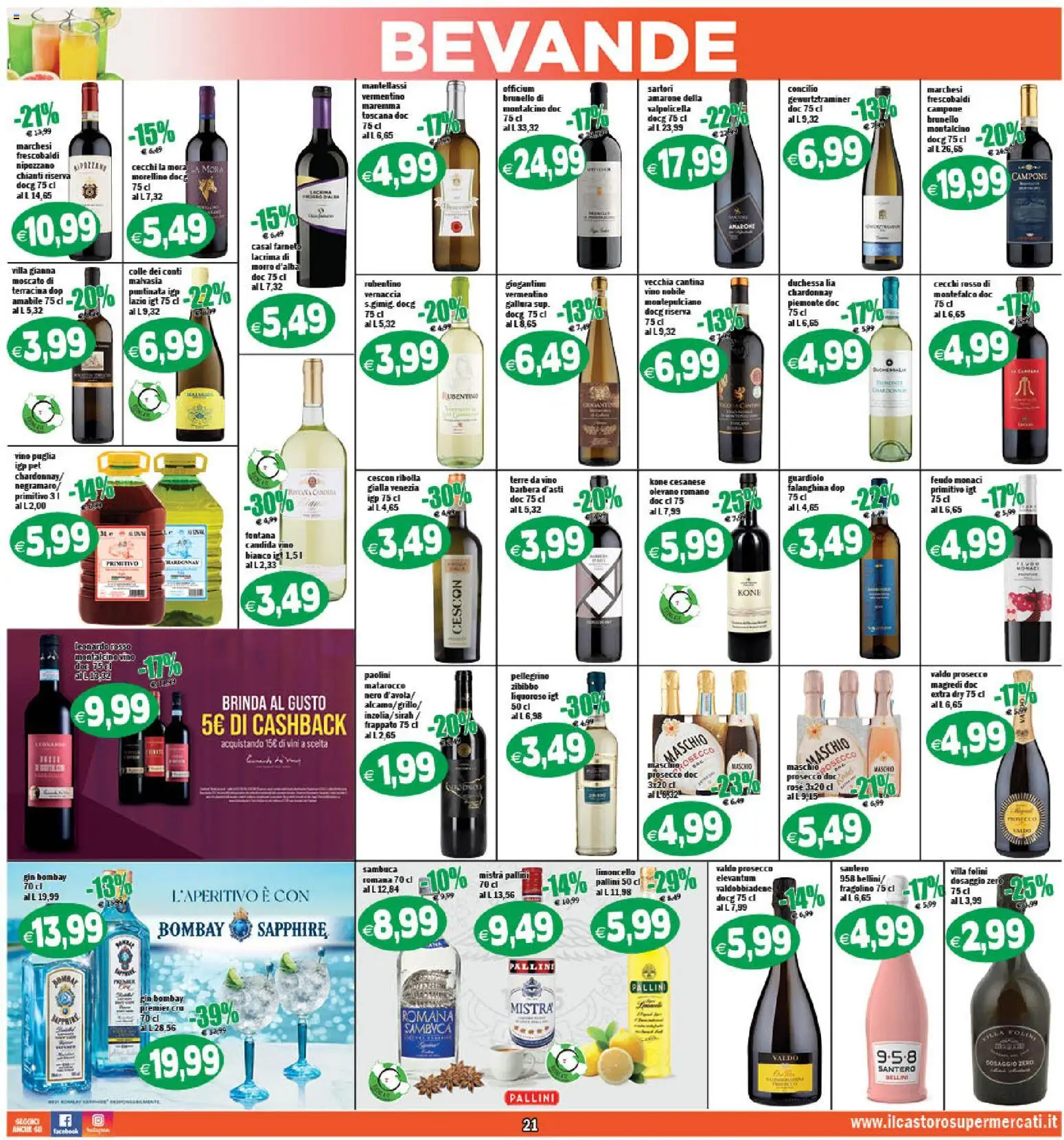 Volantino Il Castoro del 17.03.2026 | Pagina: 21 | Prodotti: Gin, Prosecco, Vino, Limoncello