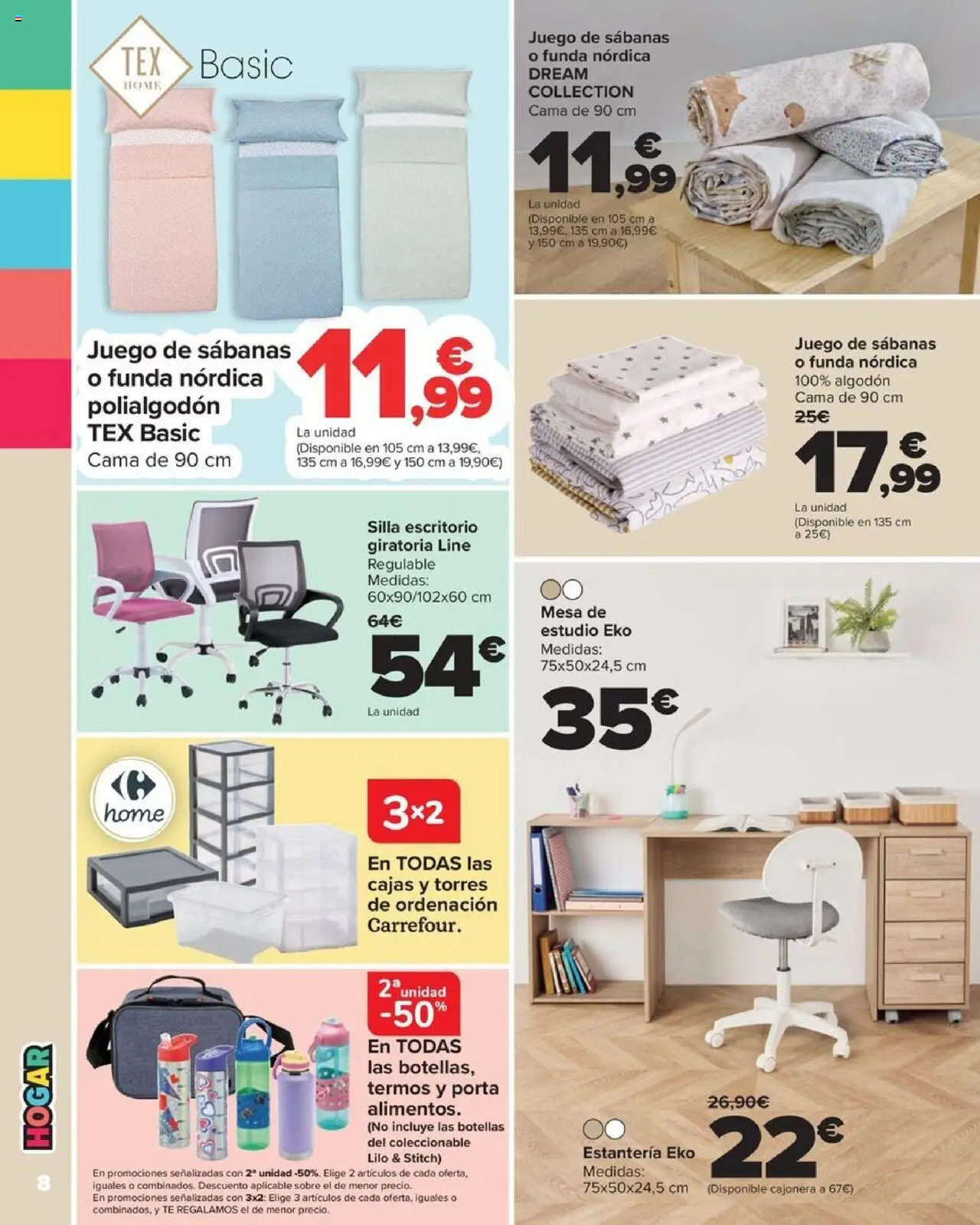 Carrefour -Vuelta al Cole │ válido desde el 18.08.2025 | Página: 8 | Productos: Juego de sábanas, Té, Cajonera, Silla