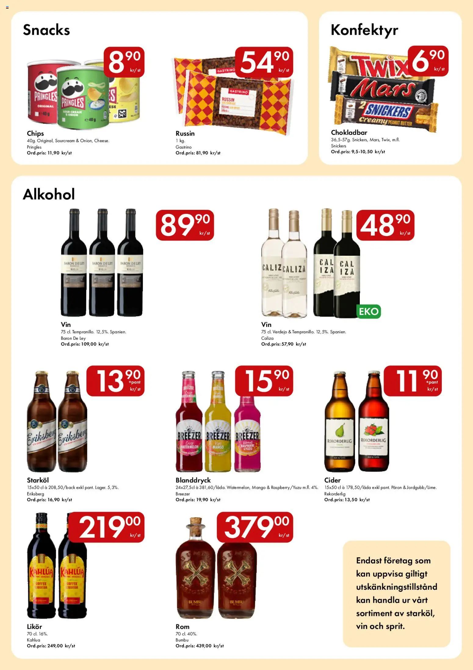 Snabbgross reklamblad aktuell från 09.03.2026 | Sida: 14 | Produkter: Pringles, Chips, Vin, Cider
