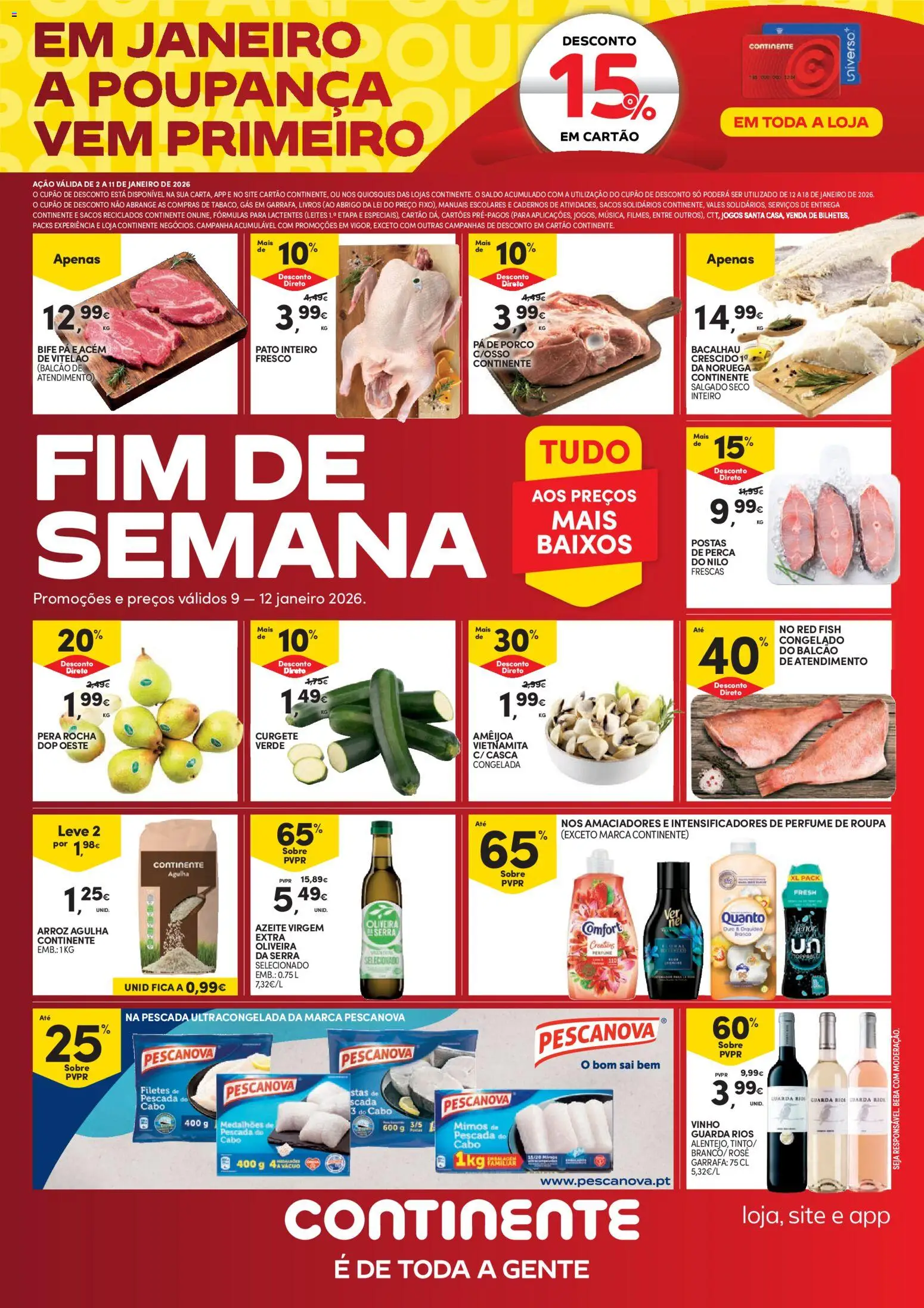 Continente - Fim de Semana │ válido de 09.01.2026 | Página: 1 | Produtos: Cabo, Jogos, Bacalhau, Pescada