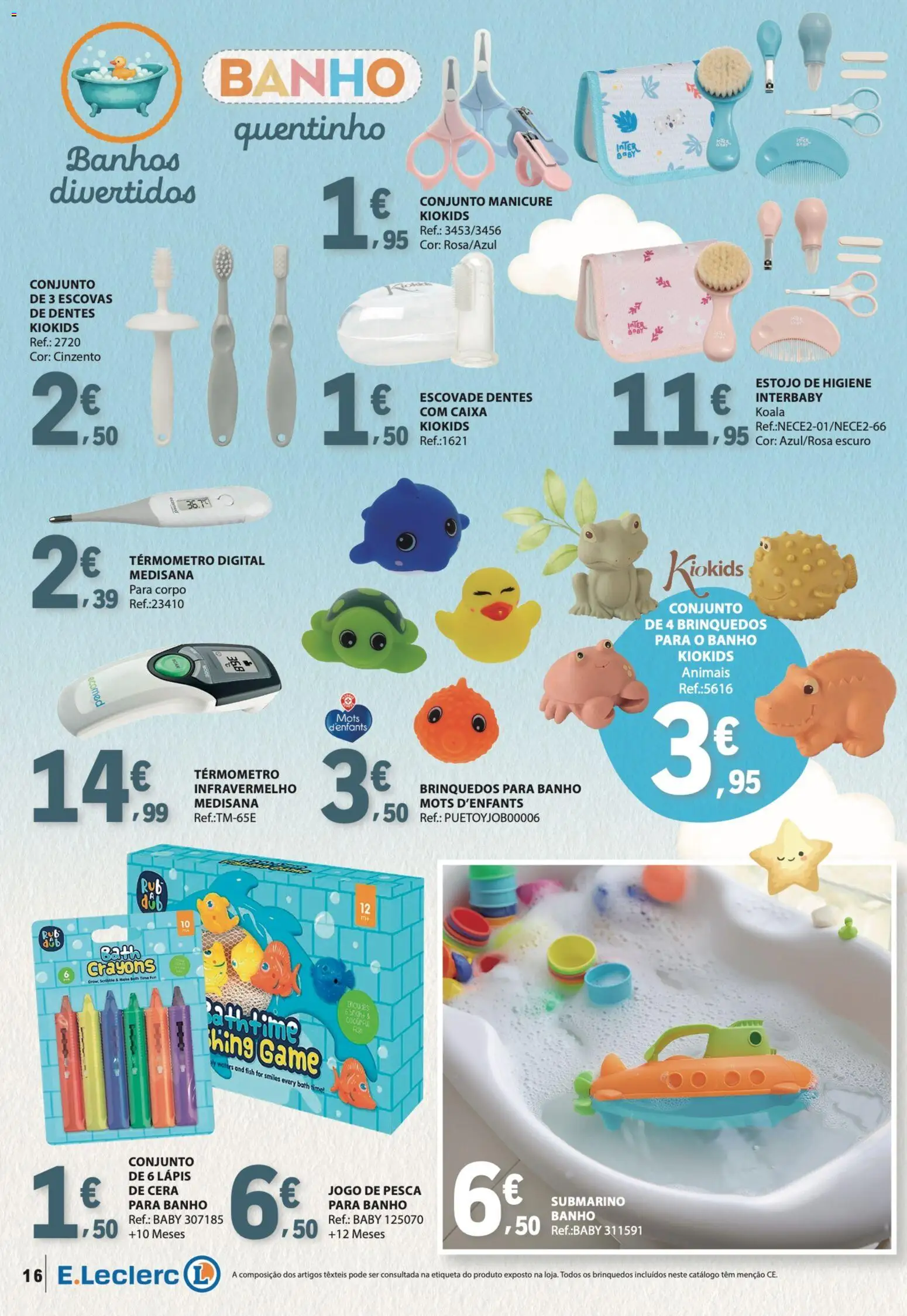 E.Leclerc Especial Bebé │ válido de 13.01.2026 | Página: 16 | Produtos: Termómetro, Cera, Caixa, Banho