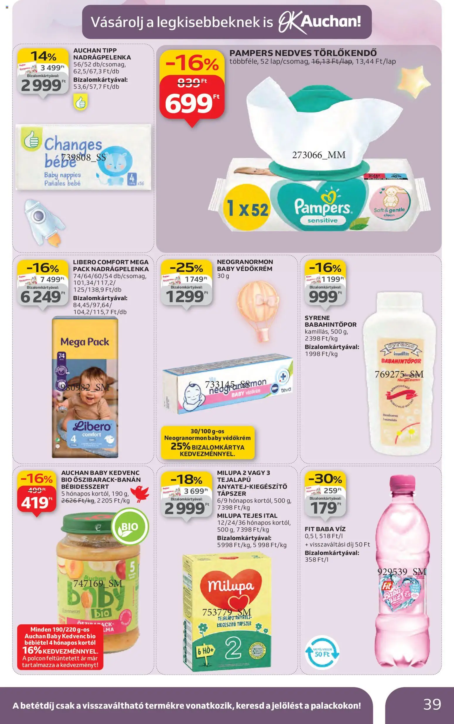 Auchan akciós ujság - amely érvényes a következő dátumtól: 30.10.2025 | Oldal: 39 | Termékek: Pampers, Törlőkendő, Nedves törlőkendő, Bébiétel