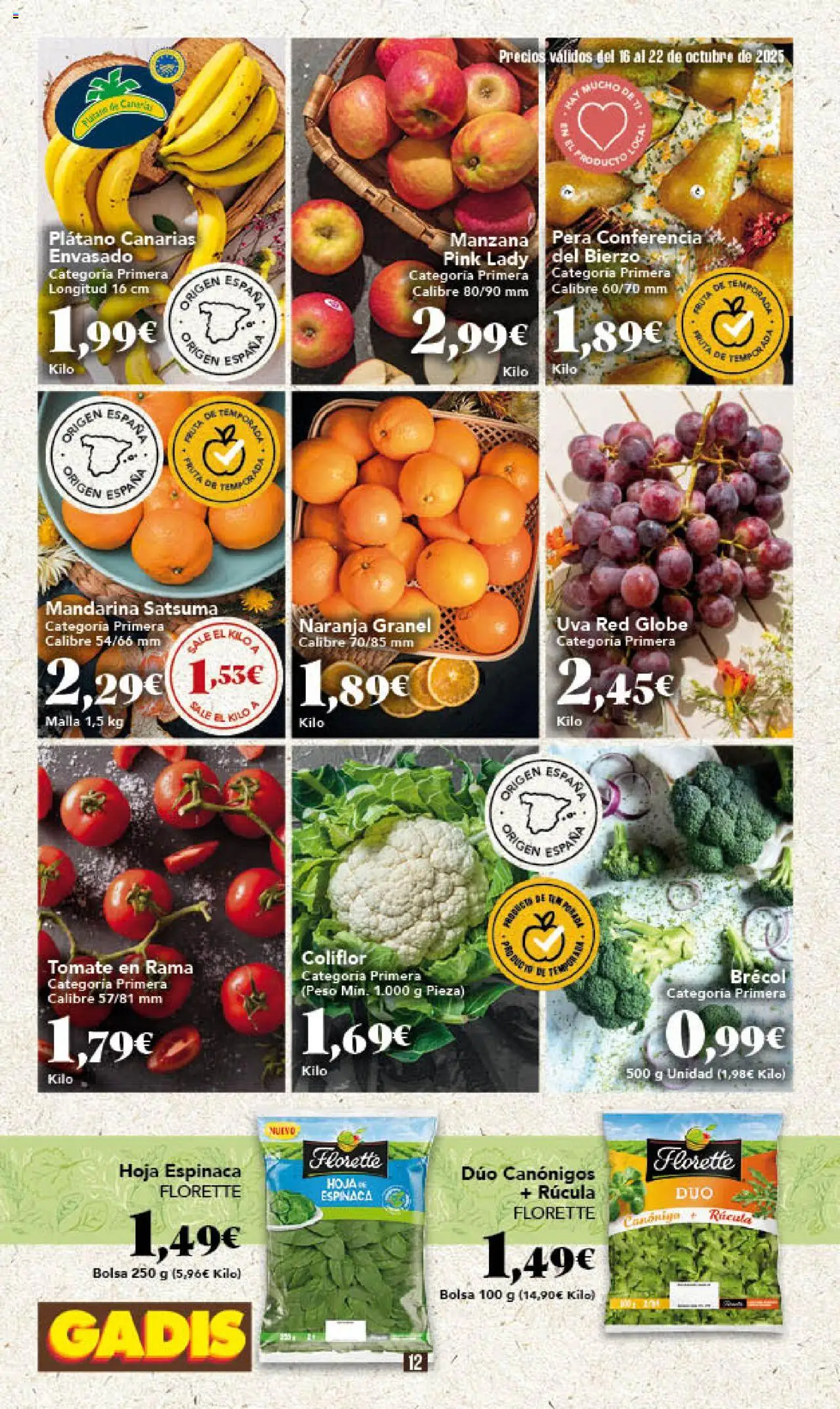 Gadis folleto │ válido desde el 16.10.2025 | Página: 12 | Productos: Espinaca, Manzana, Bolsa, Peso