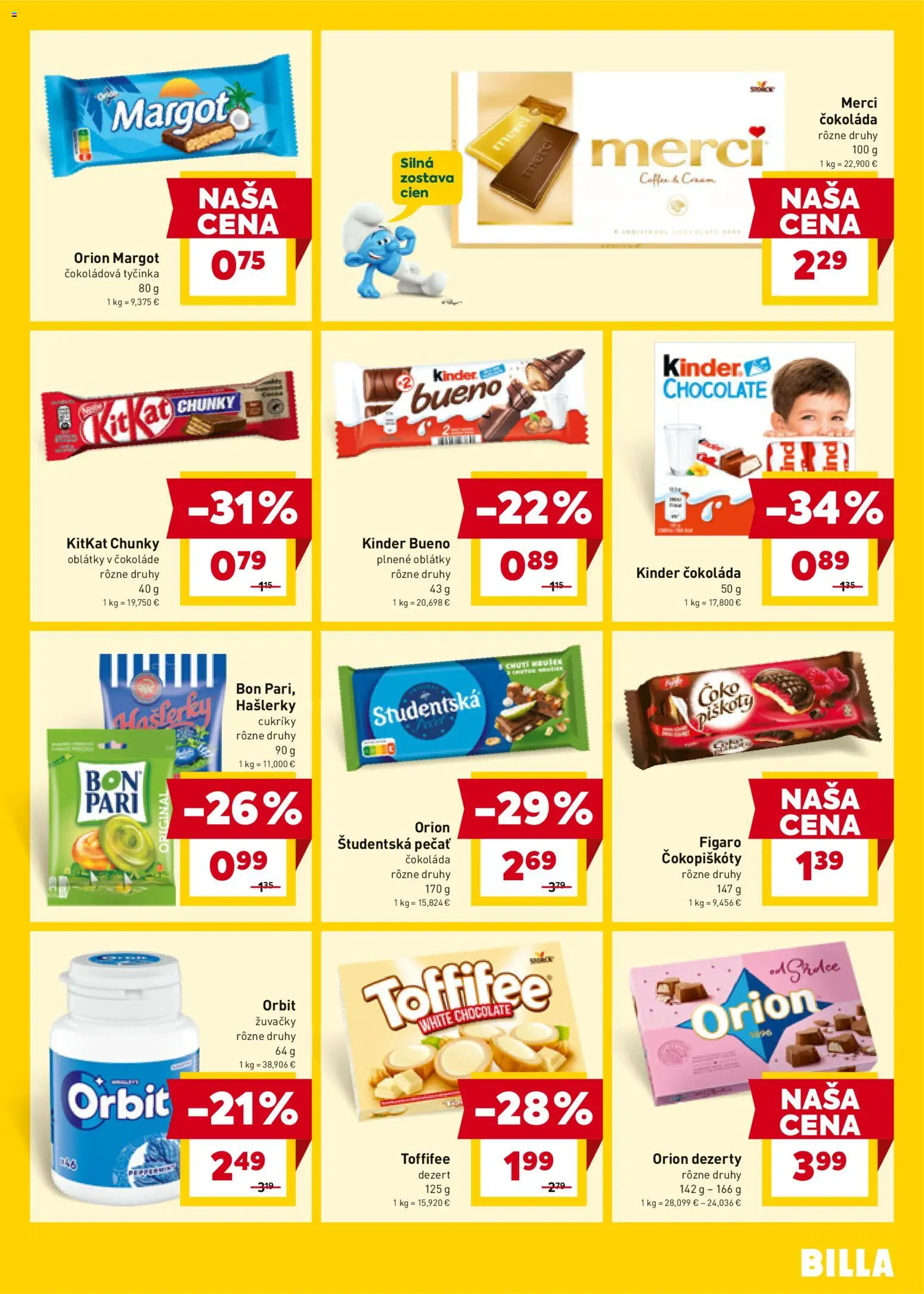 Nové Billa akcie – leták je platný od 07.01.2026 | Strana: 15 | Produkty: Merci, Kinder, Kinder Bueno, Čokoláda