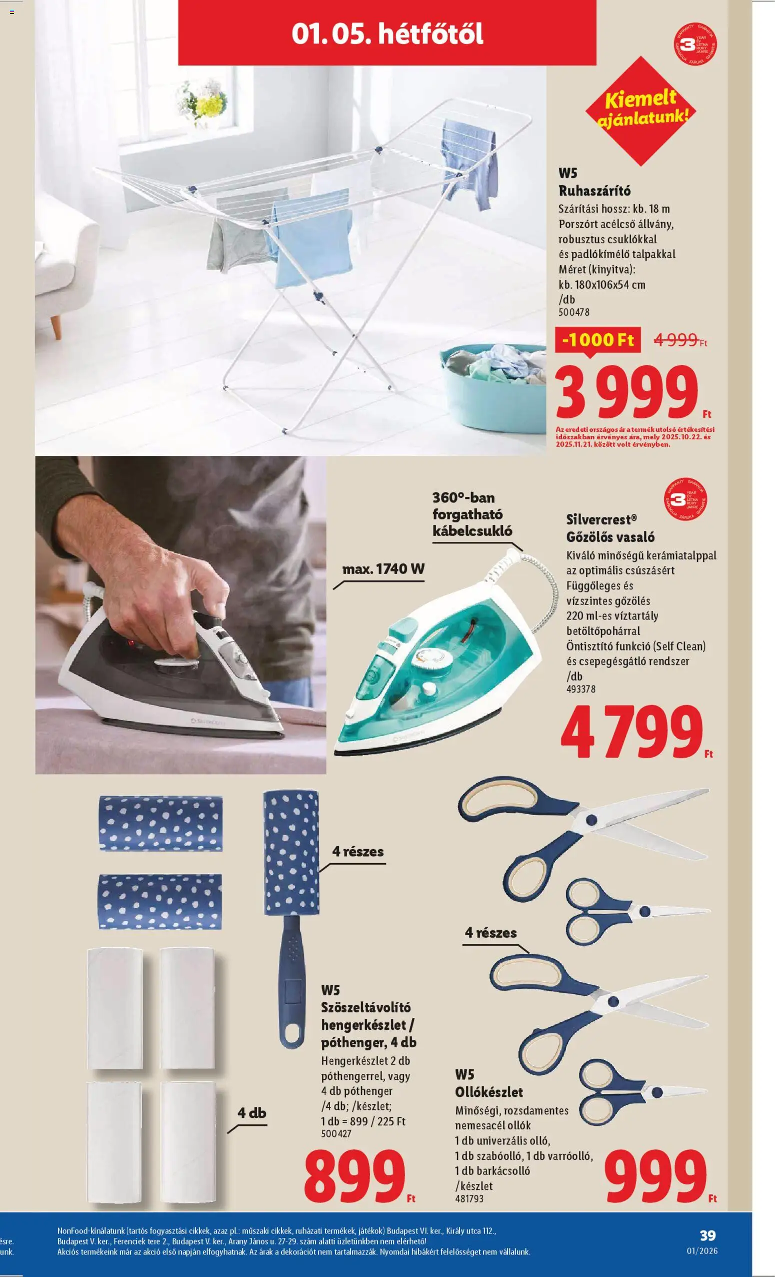 Lidl akciós ujság - amely érvényes a következő dátumtól: 02.01.2026 | Oldal: 39 | Termékek: Vasaló, Játékok, Ruhaszárító