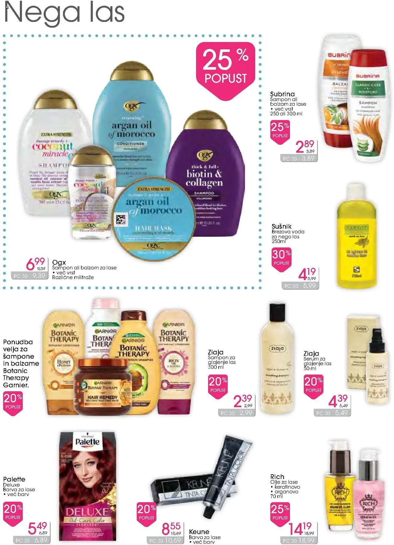 Tuš drogerija katalog │ velja od 13.08.2025 | Stran: 9 | Izdelki: Sampon, Olje za lase, Barva za lase, Voda