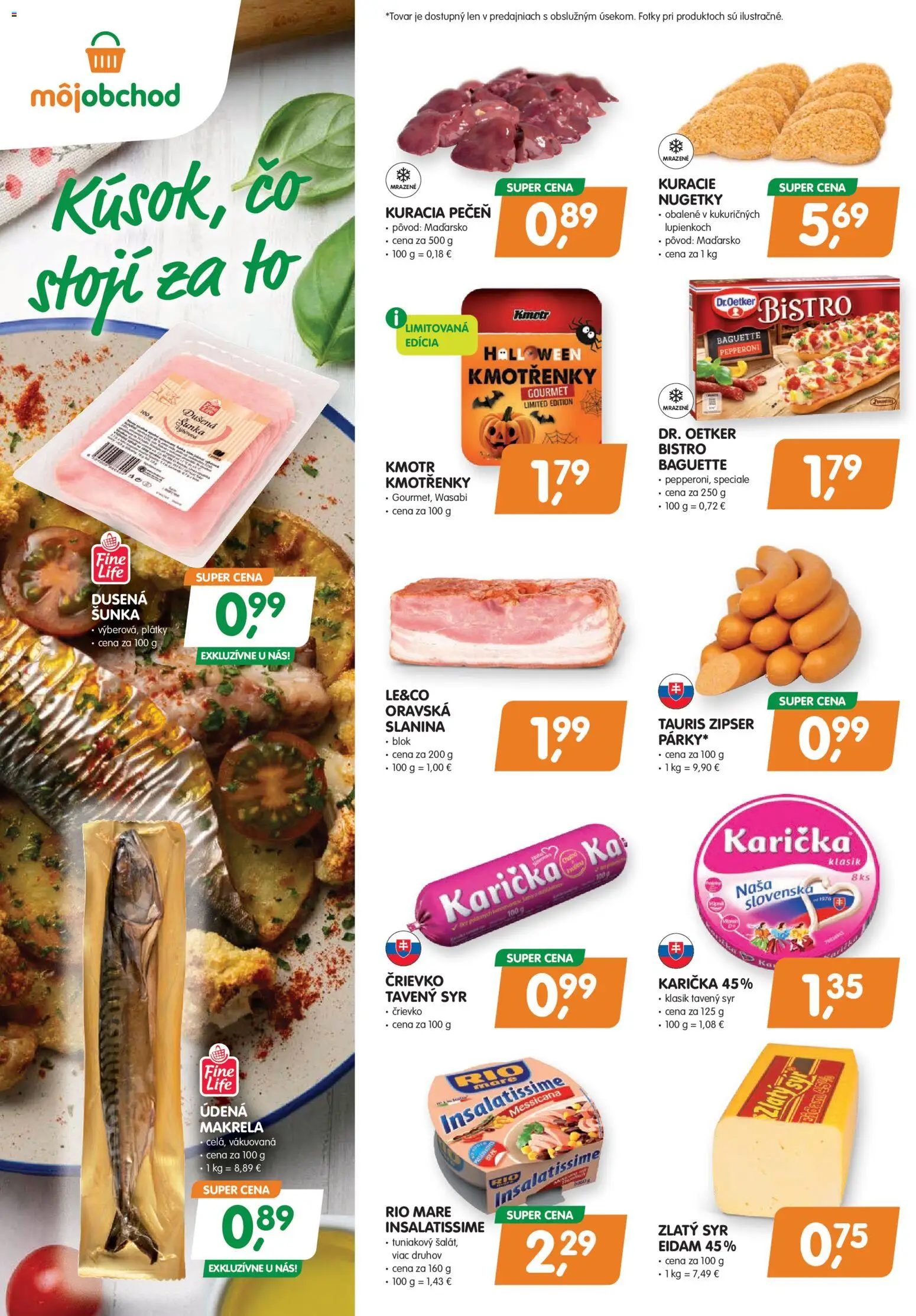 Nové Môj obchod akcie – leták je platný od 24.10.2025 | Strana: 2 | Produkty: Syr, Šunka, Slanina, Rio Mare