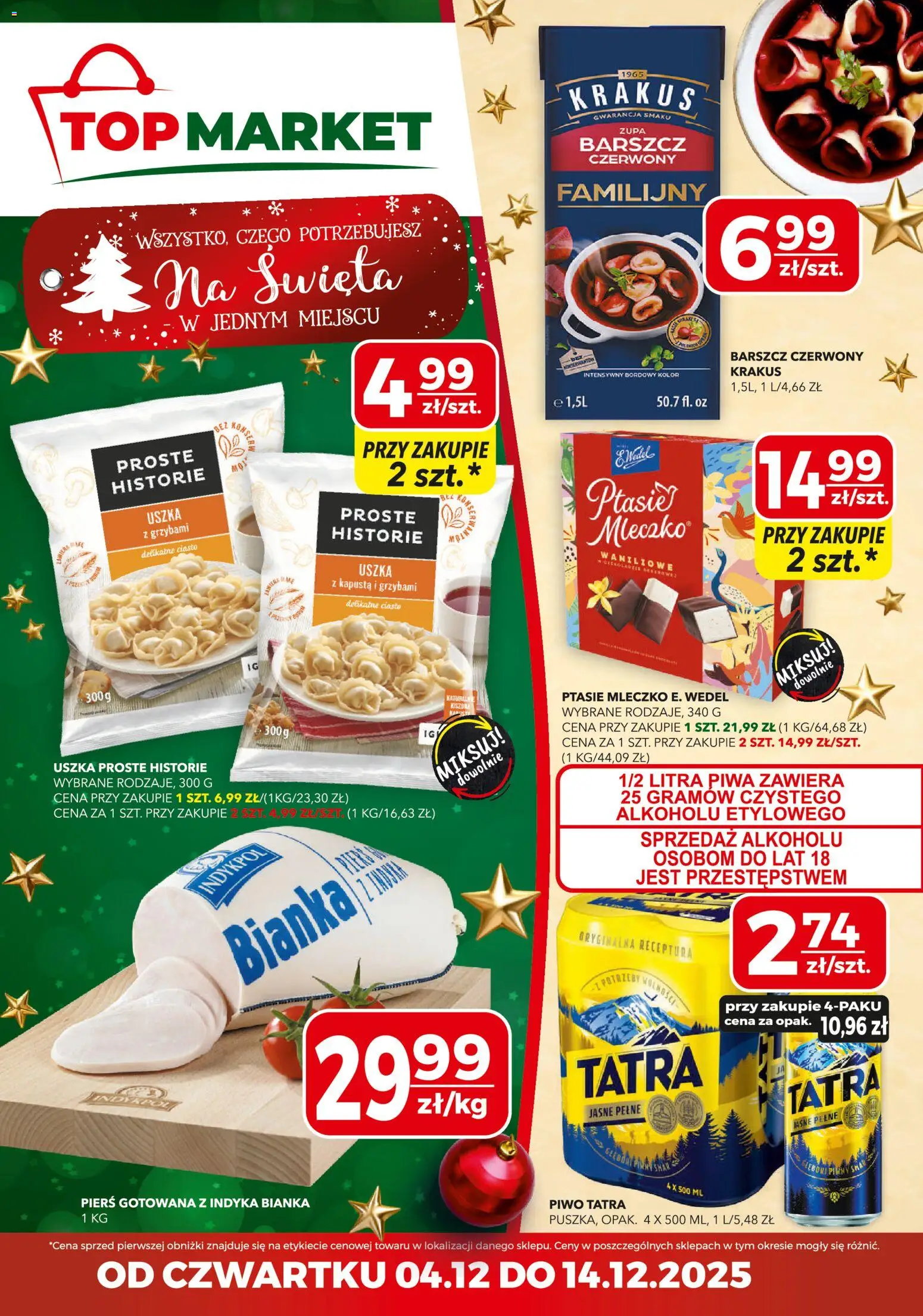 Top Market Gazetka od 04.12.2025 | Strona: 1 | Produkty: Kapusta, Uszka z grzybami, Zupa, Piwo