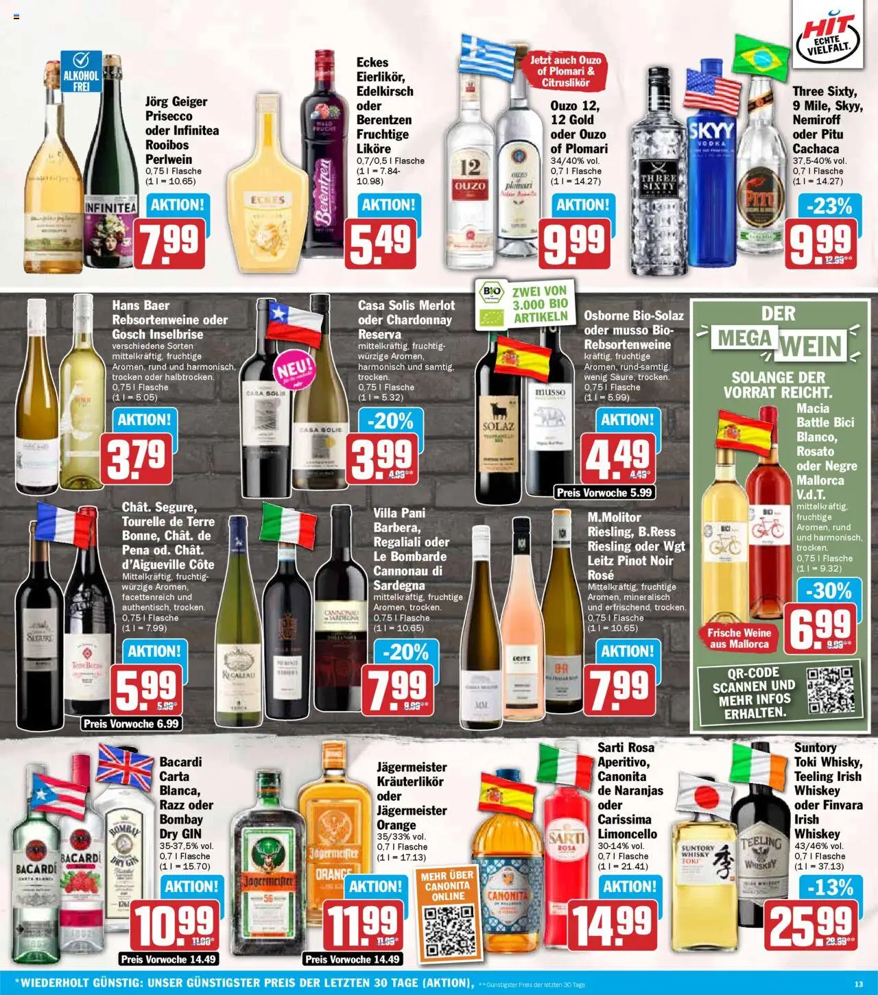 HIT Prospekt 	 – gültig ab 08.09.2025 | Seite: 13 | Produkte: Bacardi, Ouzo, Osborne, Vodka