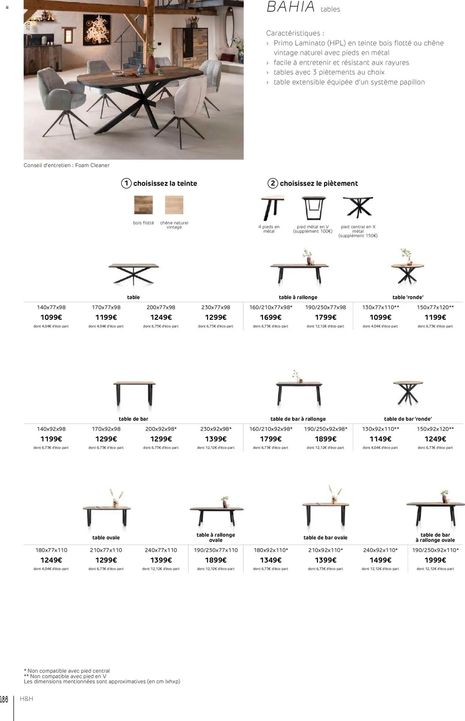 {H1} | Page: 186 | Produits: Table extensible, Table
